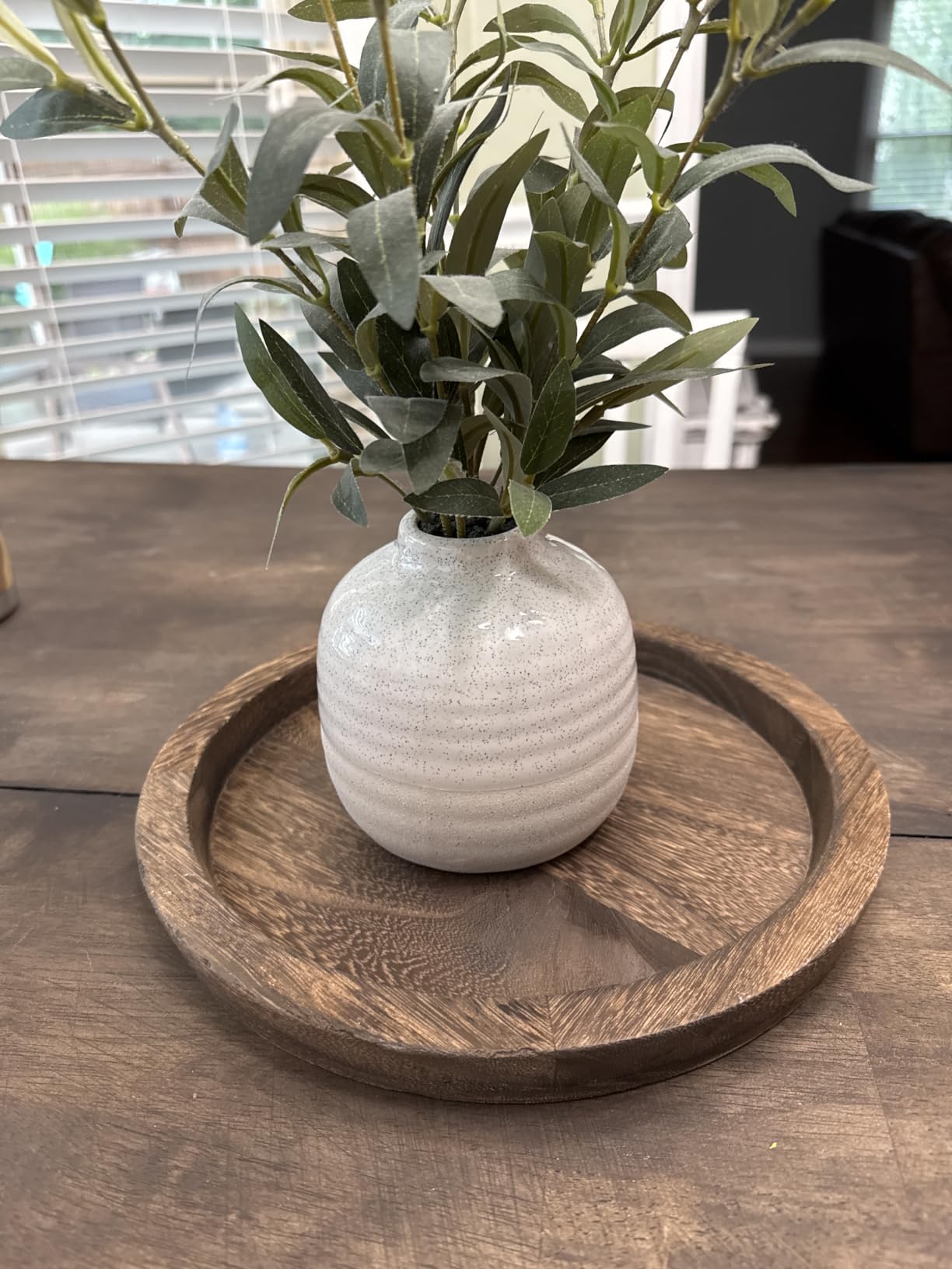 Hanobe Round Wooden Candle Holder Trays for Coffee Table, Distressed Finish | 11.2