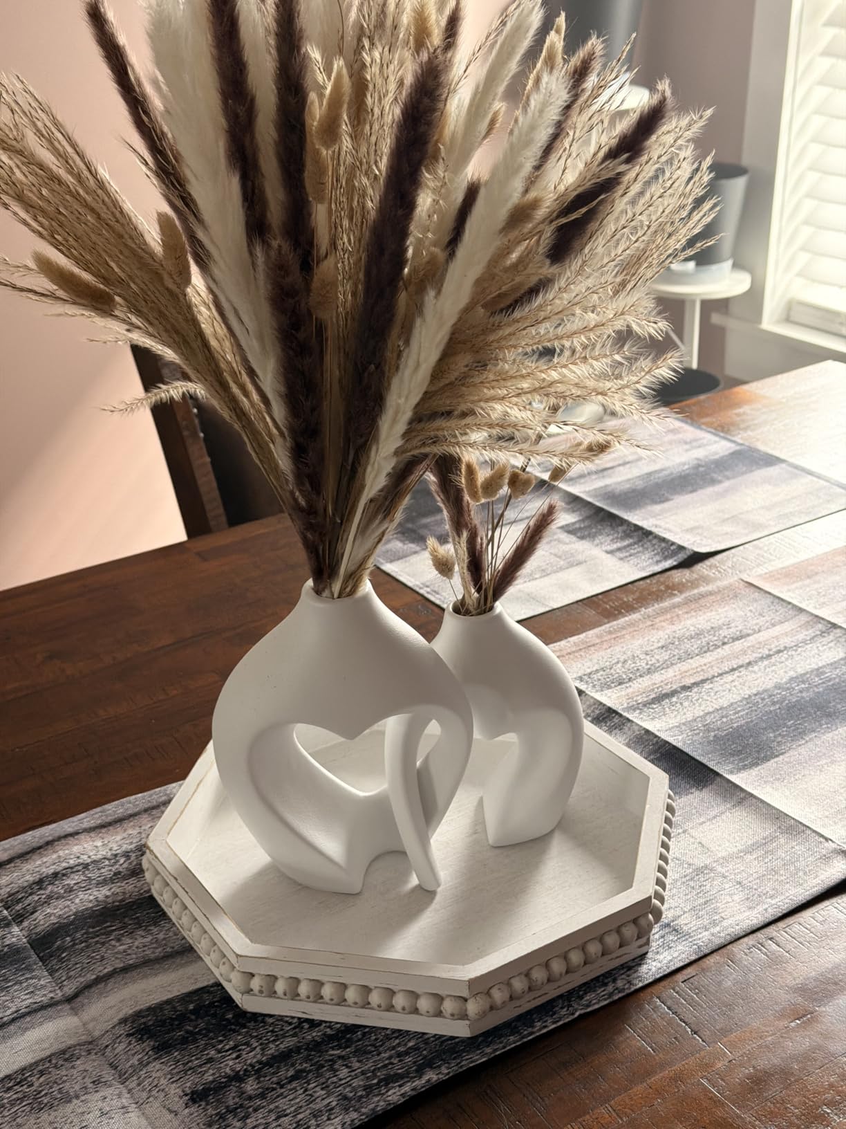 White Ceramic Flower Vase Home Table Decor Heart Shaped Vase Set of 2 | Boho Heart Shaped Minimalist Decorative Vases for Coffee Table Centerpiece Wedding Dining Living Room Office House Decoration customer photo 1