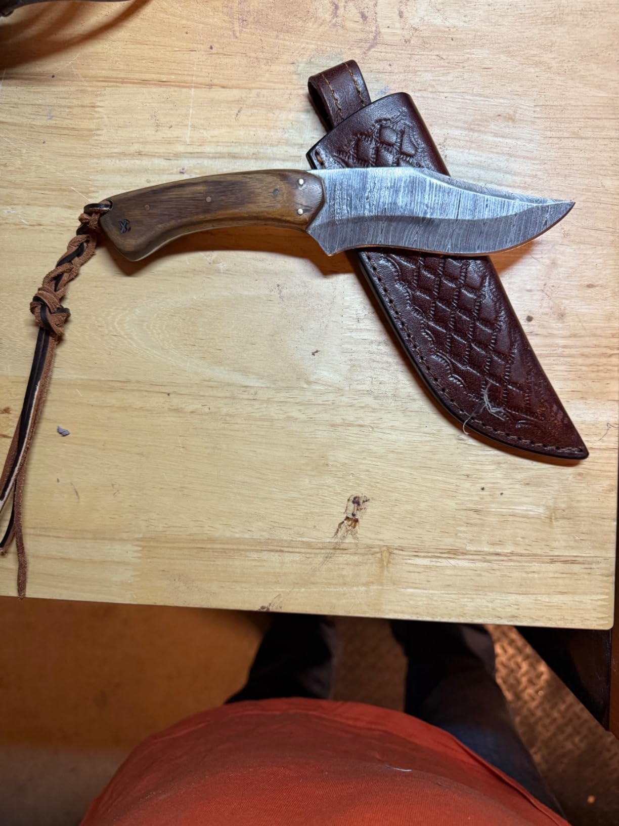 Damascus Knife Making Kit DIY Handmade Knife Kit Includes Knife Blank Knife Steel Blade, Pins, Knife with Sheath, Handle Scales for Knife Making Supplies, Knife Steel (DAMASCUS KIT) customer photo 1