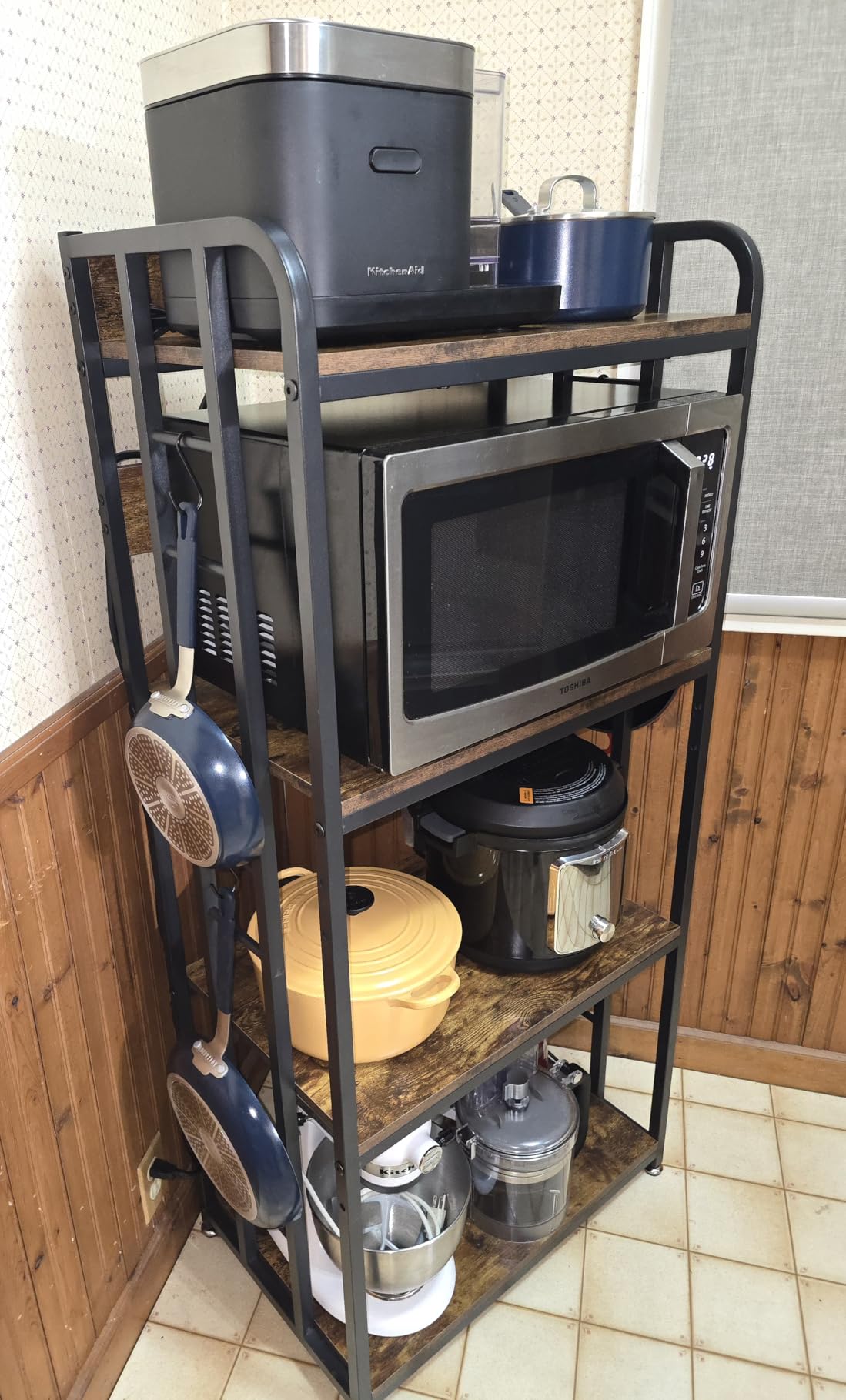 SIREDEEP Bakers Rack with Power Outlet, 4-Tier Kitchen Baker's Rack, Microwave Stand with Storage Suitable for Kitchen, Living Room, Dinning Room, Coffee Bar (Rustic Brown) customer photo 2