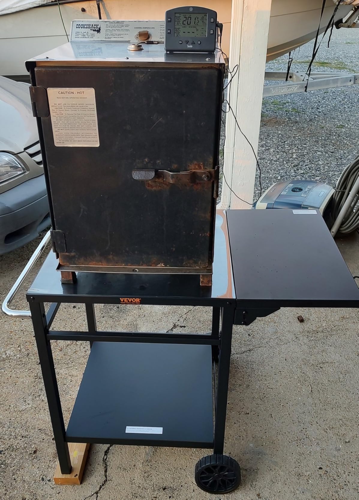 VEVOR Outdoor Grill Cart with Double-Shelf, BBQ Movable Food Prep Table with PVC Placemat, Black Iron Table Top, Portable Modular Carts for Pizza Oven, Worktable with 2 Wheels, Carry Handle customer photo 1