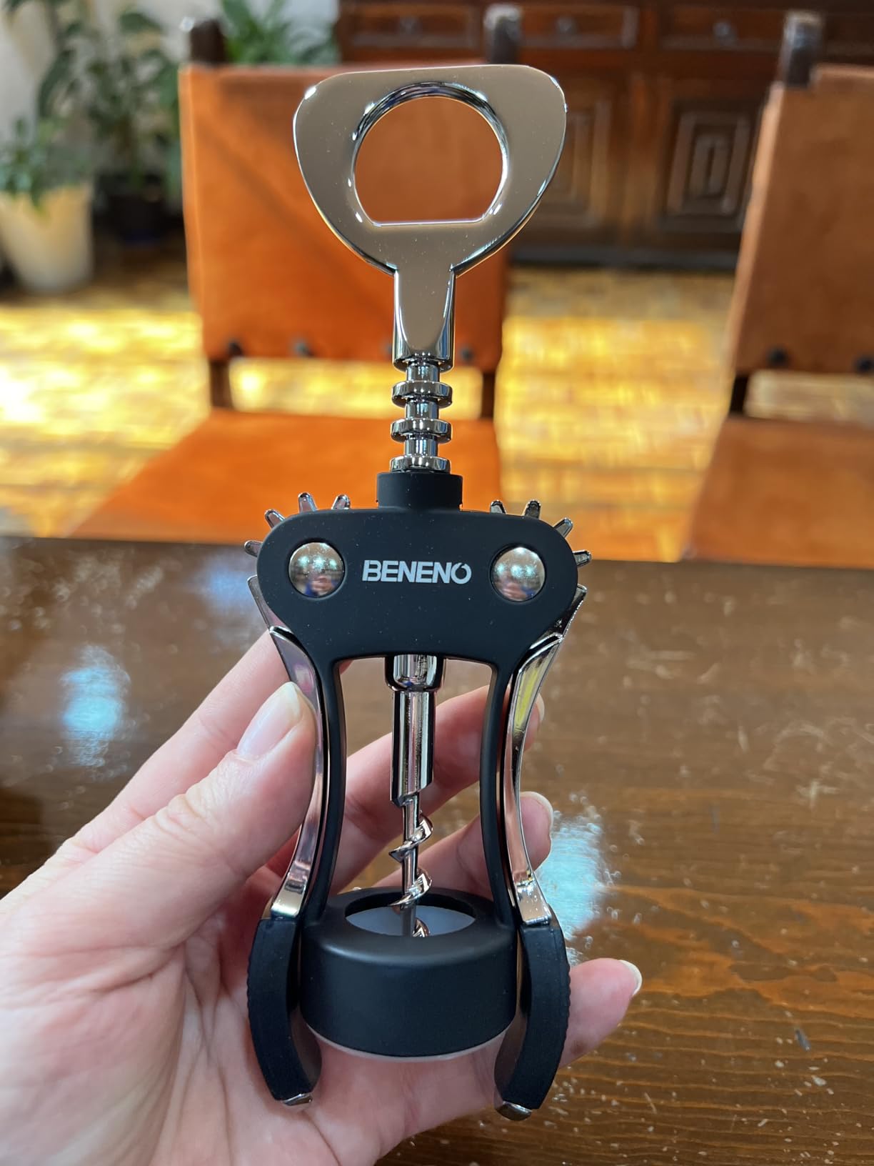 Beneno Wine Bottle Opener Wine Accessories Gift Set, Elegant Black | Multifunctional Wing Corkscrew Bottle Opener, Foil Cutter, Vacuum Stopper & Aerator Pourer, Perfect for Man Woman customer photo 2
