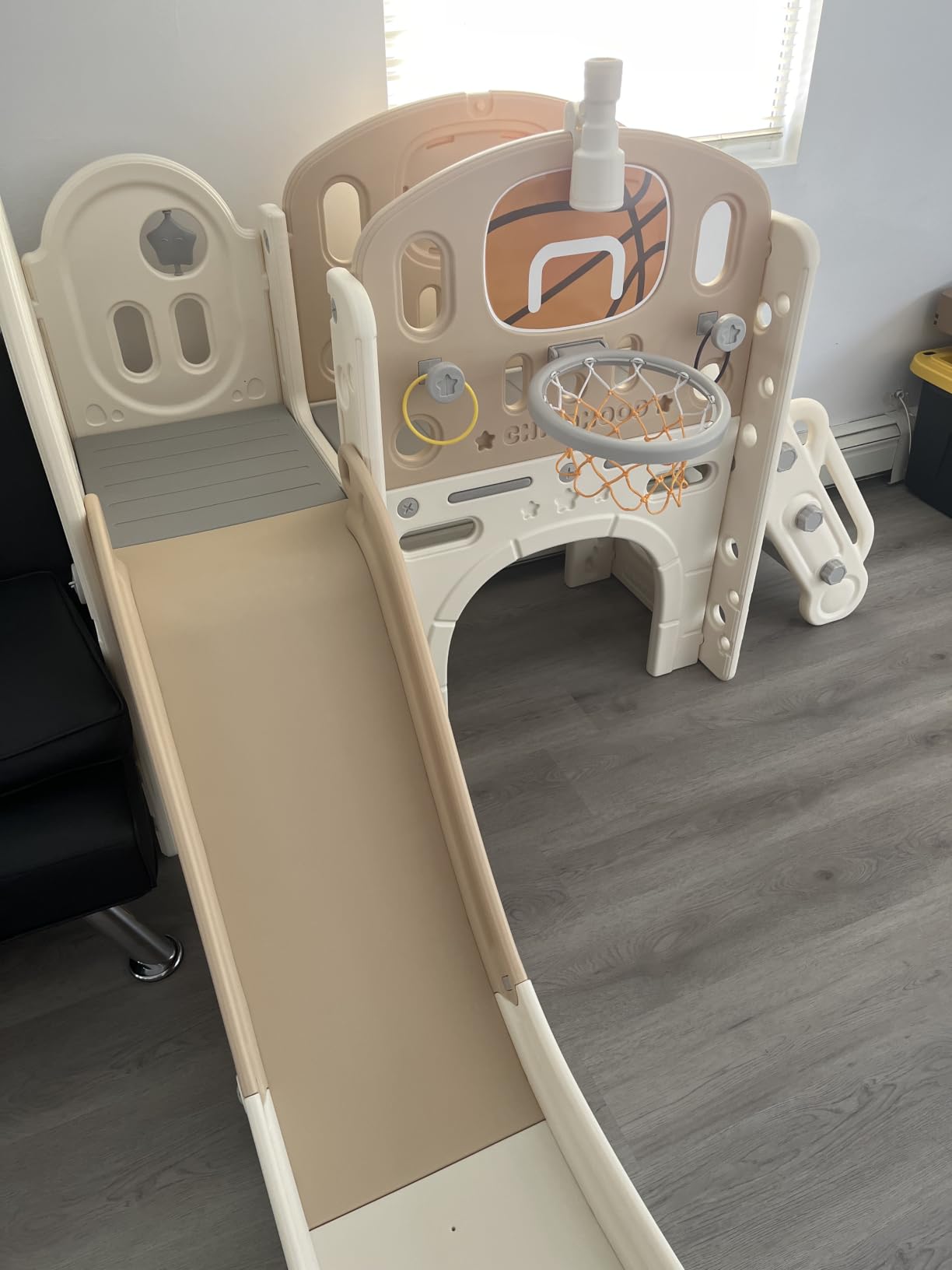 BIERUM 9 in 1 Toddler Slide, Baby Slide for Toddlers Age 1-3 Outdoor Indoor | Toddler Slide with Ring Toss, Basketball Hoop and Telescope, Indoor Outdoor Playset Playground for Age 1-3 Beige Coffee customer photo 2