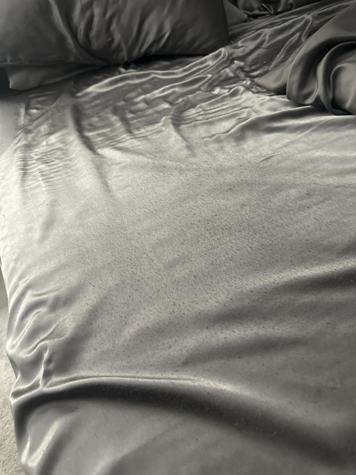 Grey Satin Sheets Queen Size, Soft Silky Bedsheets for Hair & Skin | Similar to Silk Bed Sheets Set 4 Piece 360° Stronger 15 Inches Deep Pocket Fitted Sheet, 1 Flat Sheet, 2 Satin Pillowcases customer photo 1