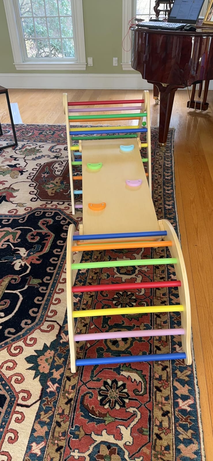 Belleur Pikler Triangle Set, 7-in-1 Foldable Climbing Toys for Toddlers 1-6 Years Old, Wooden Montessori Climbing Set with Arch, Ramp & Ladder, Baby Indoor Climber Jungle Gyms - Rainbow customer photo 1