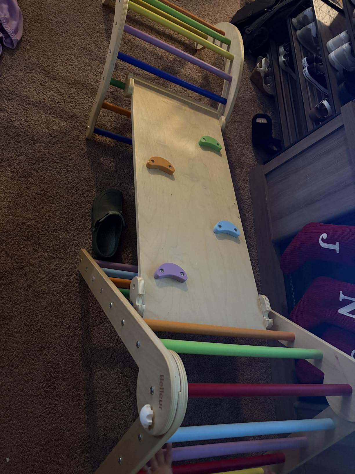 Belleur Pikler Triangle Set, 7-in-1 Foldable Climbing Toys for Toddlers 1-6 Years Old, Wooden Montessori Climbing Set with Arch, Ramp & Ladder, Baby Indoor Climber Jungle Gyms - Rainbow customer photo 2