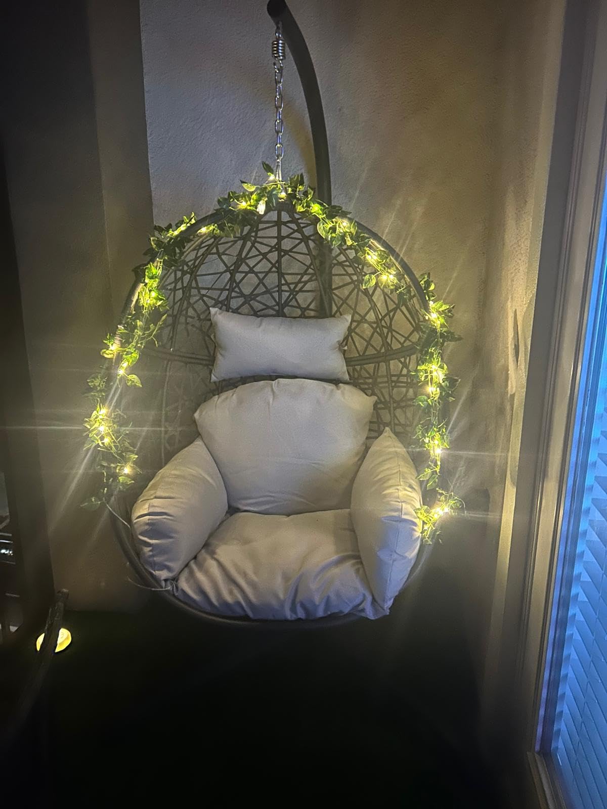Swing Egg Chair with Stand, Bird Cage Patio Hanging Chair with Cushion, Large Swinging Chairs Indoor Outdoor, All-Weather 350lbs Eggshell Basket Seat for Porch, Backyard, Dark Grey customer photo 2
