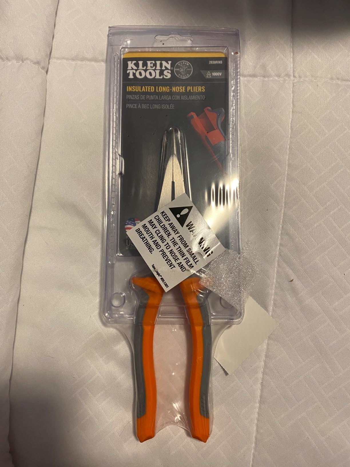 Klein Tools 2038RINS Pliers, Made in USA, Electrician's Insulated Long Nose Side-Cutting Pliers, 1000V Rated, Induction Hardened Knives, 8-Inch customer photo 2