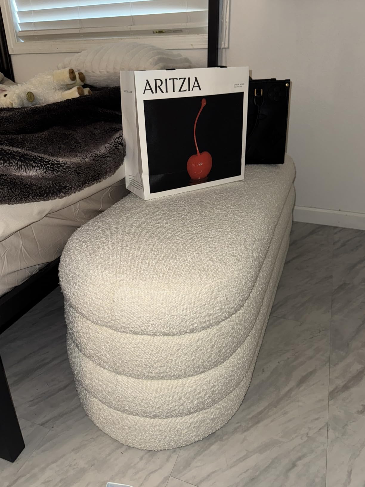 Busaurus Storage Ottoman Bench 49.2 Inch Upholstered Fabric Storage Bench for Bedroom End of Bed Aesthetic Large Oval Ottoman for Living Room Entryway (Ivory) customer photo 1