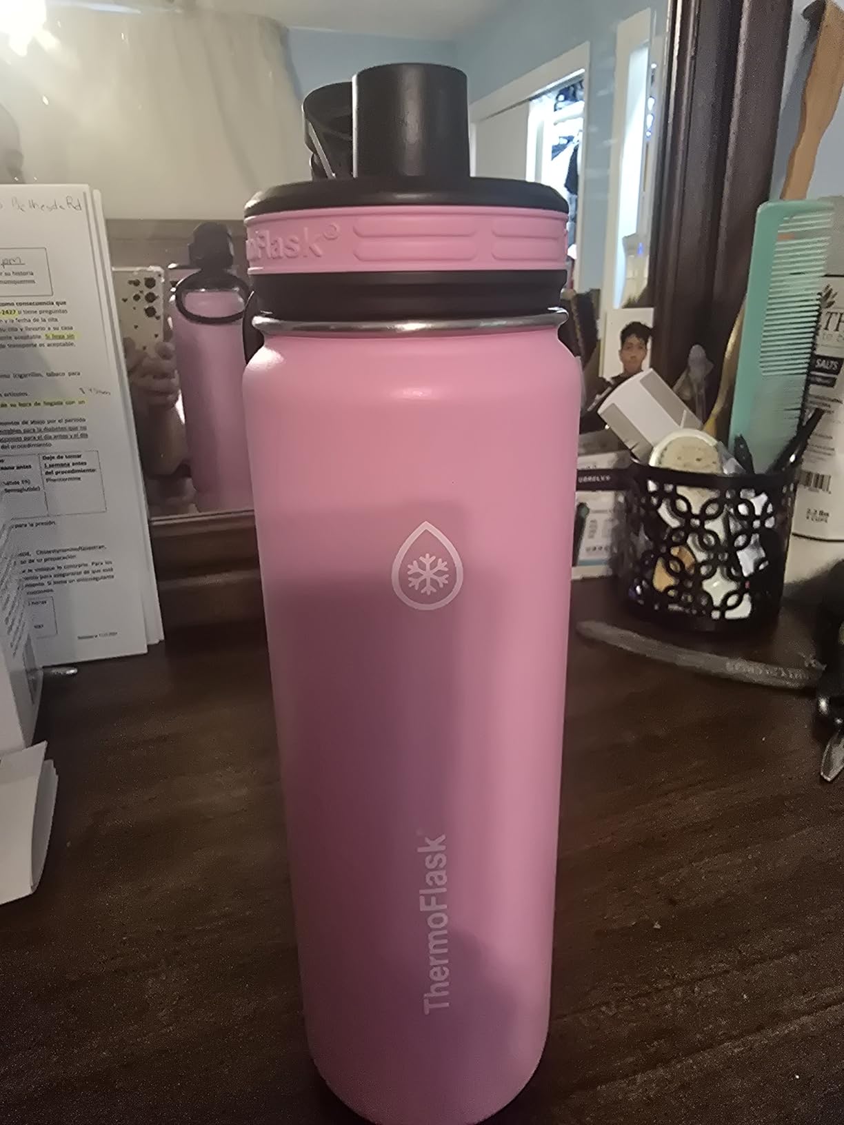 Stainless Steel Water Bottles 2-Pack - Double-Wall Vacuum Insulated 24 oz BPA-Free Spout Lids - Keeps Drinks Cold 24 Hrs, Hot 12 Hrs - Leakproof, Dishwasher Safe, White/Coral customer photo 2