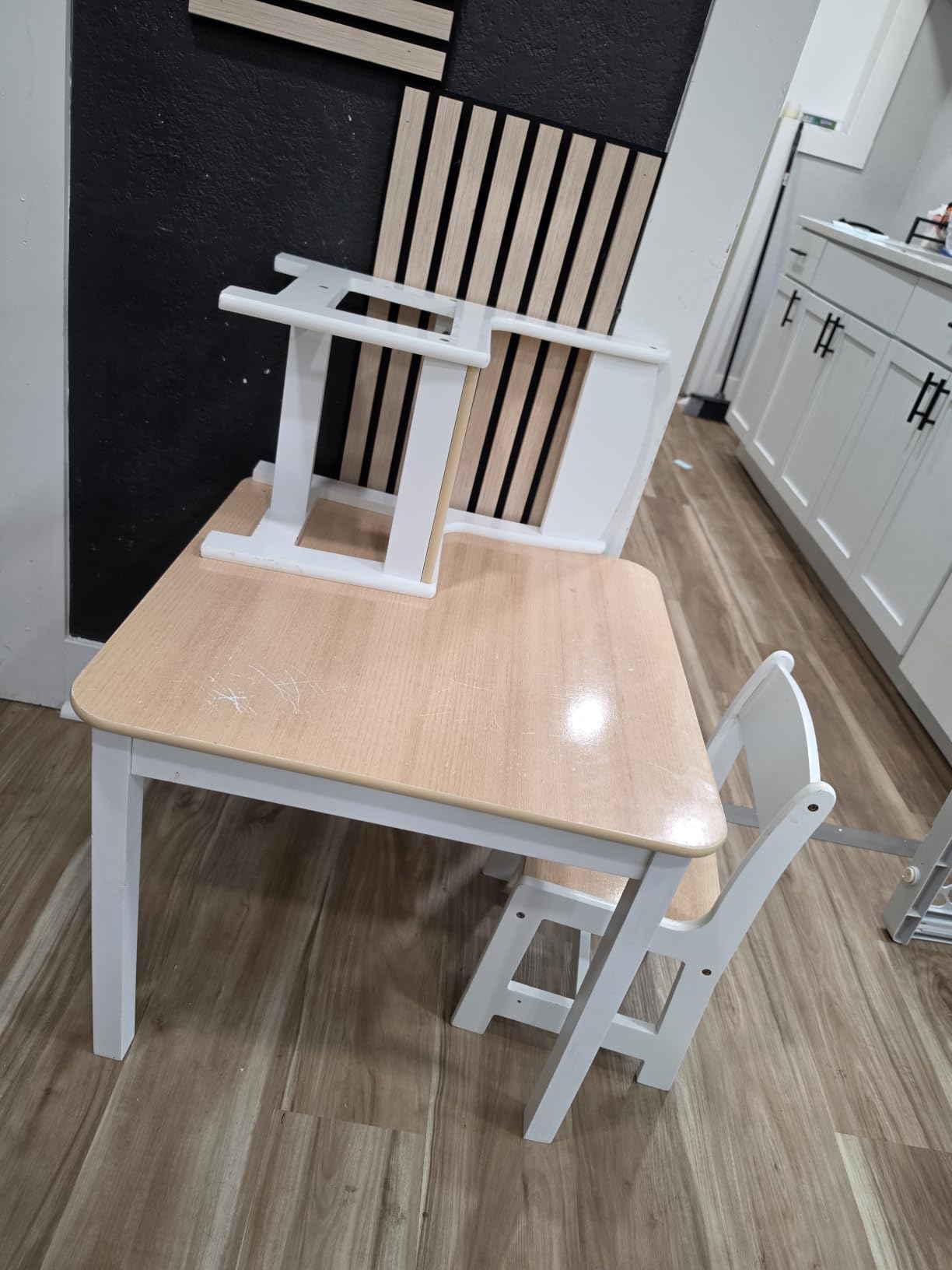 Delta Children MySize Kids Wood Table and Chair Set (2 Chairs Included) - Ideal for Arts & Crafts, Snack Time, Homeschooling, Homework & More, Bianca White/Natural customer photo 2