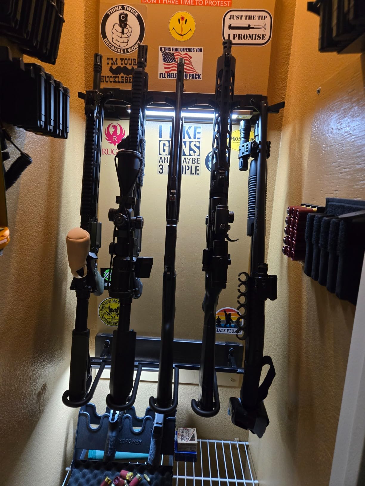 StoreYourBoard Indoor Vertical 5 Gun Rack for Wall, Rustic Wood | Wall Gun Rack, Vertical Rifle Rack, Shotguns and Rifles, Firearm Wall Mount, Holds 100 lb customer photo 1