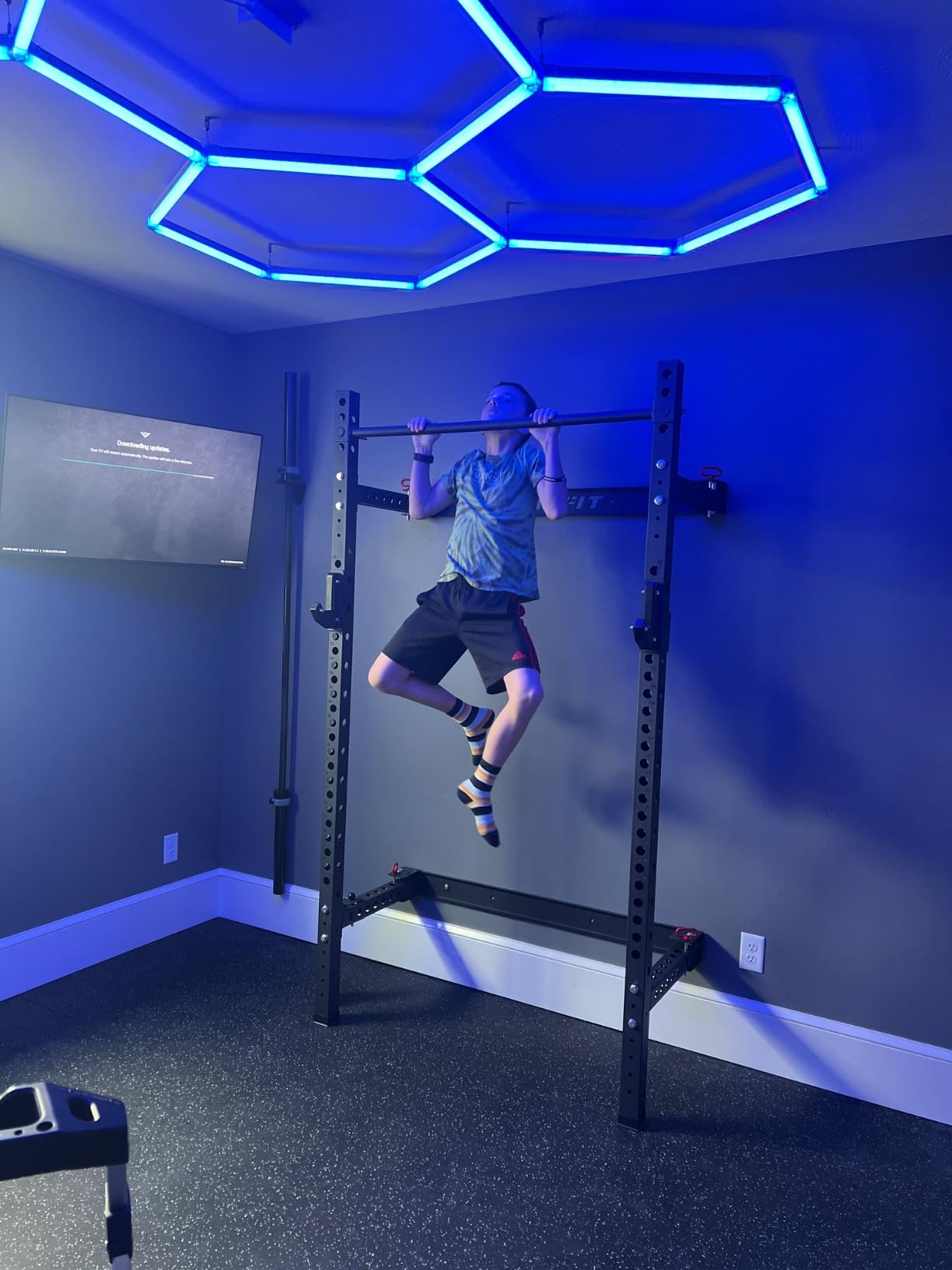 RitFit 2.36'' x 2.36'' Folding Squat Rack for Home Gym, Wall Mounted Squat Rack with Attachments - Space Saving Squat Power Rack customer photo 2