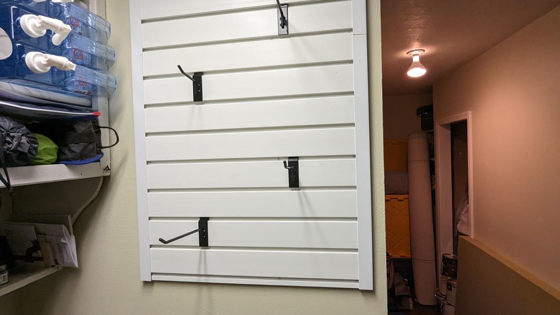 RELIANCER PVC Slat Wall Panels, 4ft by 8ft (32 sqft) Garage Wall Organizer Storage System, Interlocking Slatwall Paneling Sheets, Workshop Slatwall Shelves Tools Organization, Wall Mounted Storage Rack customer photo 1