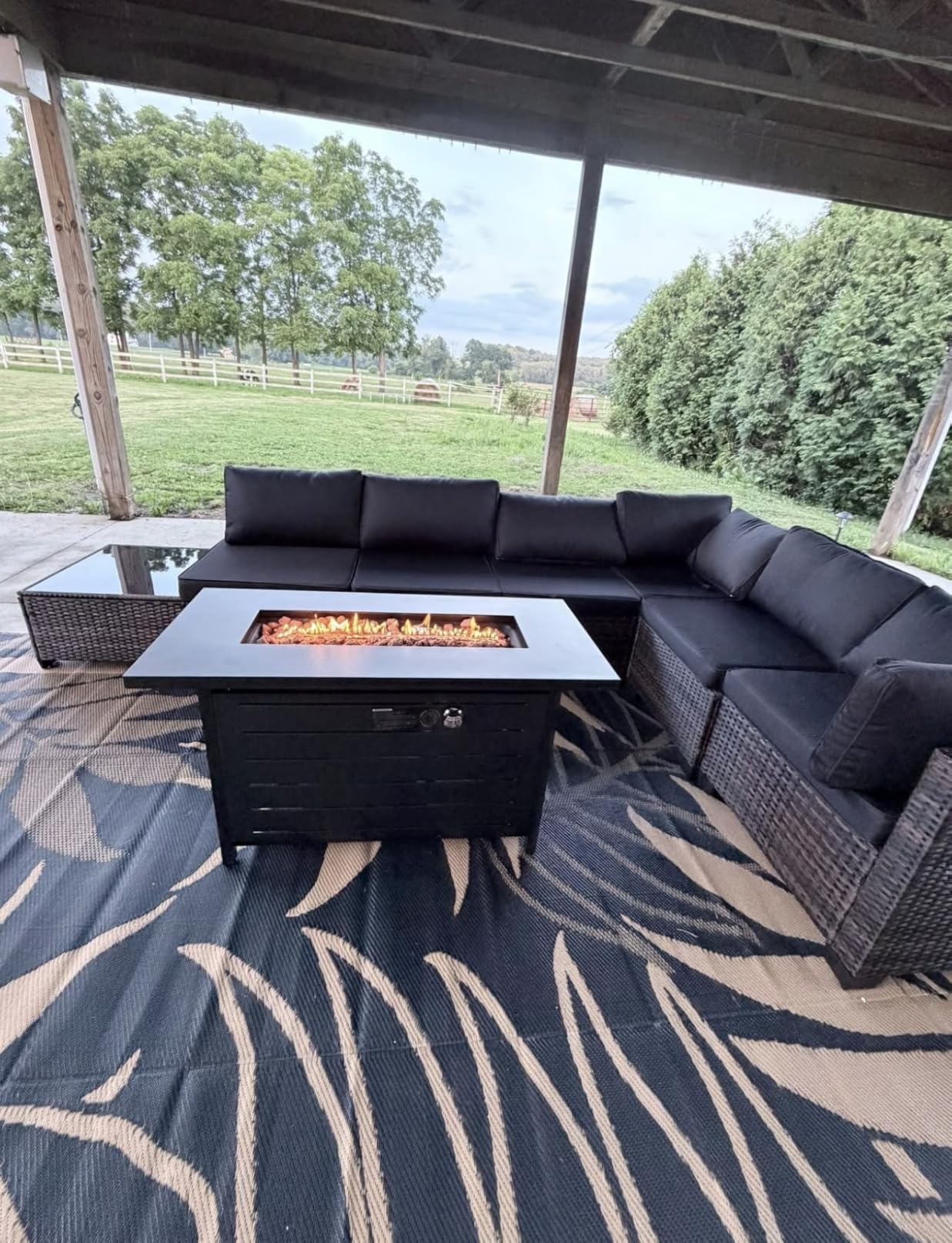 Qsun 7 Pieces Outdoor Patio Furniture Set, PE Rattan Outdoor Wicker Sectional Furniture Sofa Set, with Cushions and Glass Coffee Table, for Balcony, Porch, Garden, Grey customer photo 1