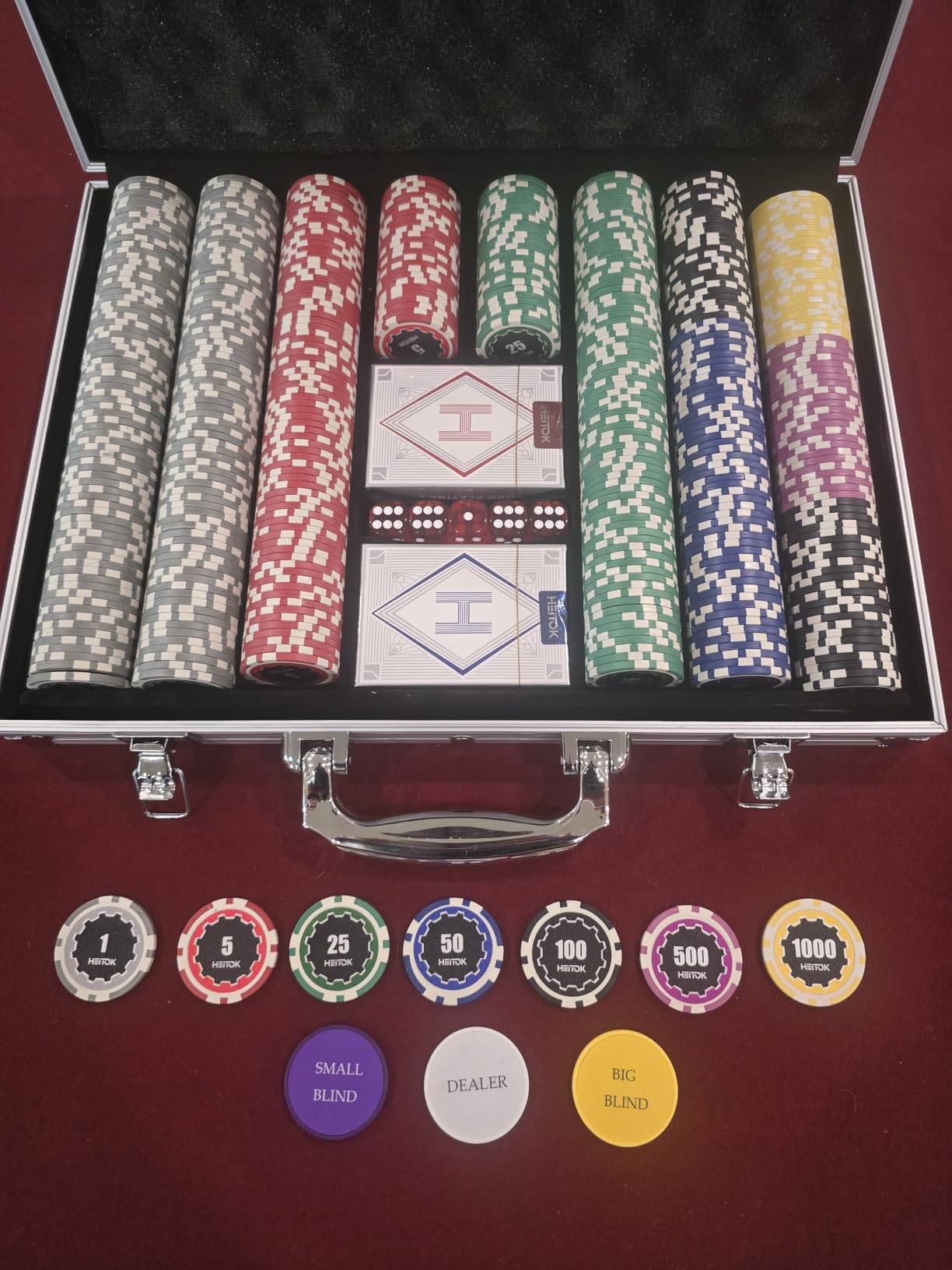 HEITOK 500-Piece Poker Chip Set for Texas Hold'em Card Game | 11.5g weighted feel for Texas Holden and Blackjack tables, built for quick rounds, longer sessions and at-home hosting customer photo 2