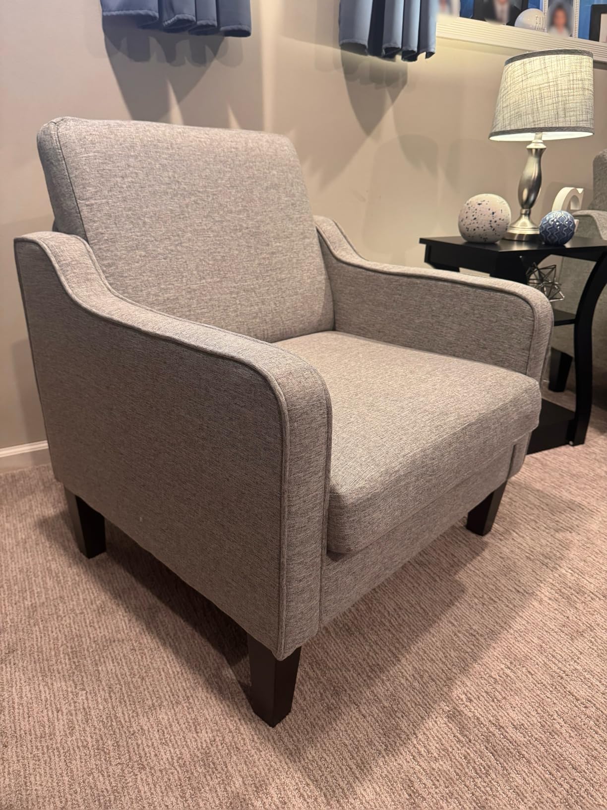 VINGLI Accent Chair, Linen Fabric Dark Grey Armchair for Living Room | Upholstered Reading Chair for Bedroom, Modern Traditional Sofa Chair, Comfy Chair for Small Space, Apartment, Waiting Room customer photo 1