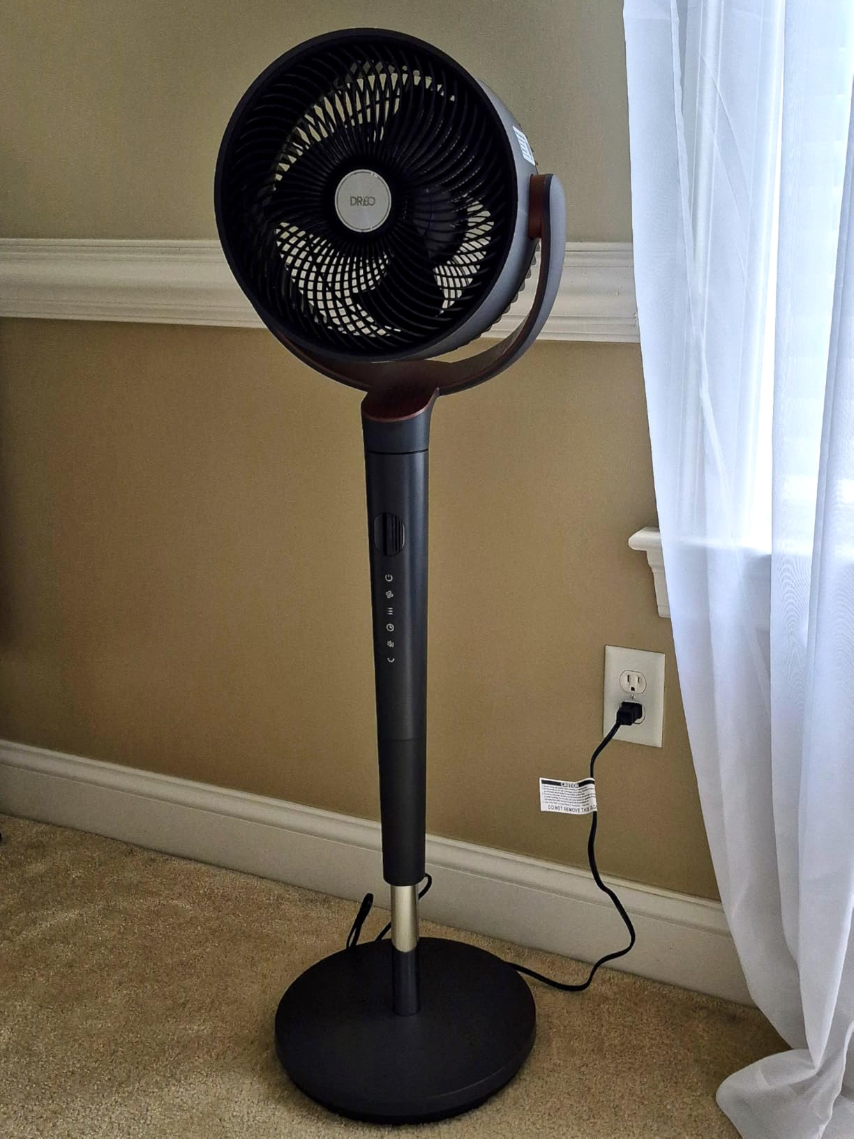 DREO Fan for Bedroom, 120° Oscillating Standing Fans, Quiet Floor Fan with DC Motor, 100ft Pedestal Fans for Room, 9 Speeds, 4 modes, 120° Manual Vertical, 37-42