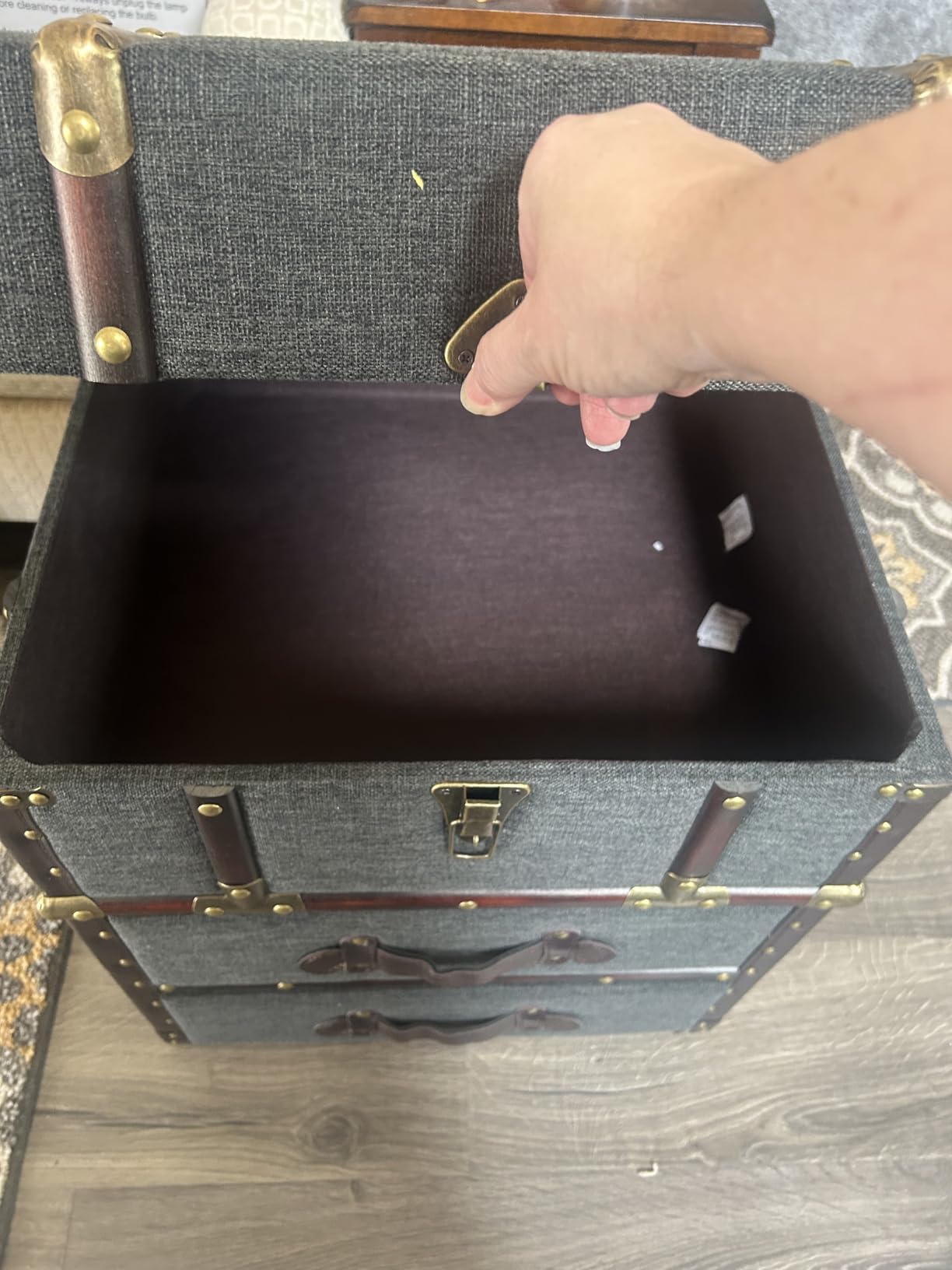 Aoikax Vintage Storage Chest with Buckle Hinged Top, Linen Accent End Side Table for Living Room, Office, Bedroom, Rectangle, Grey customer photo 2
