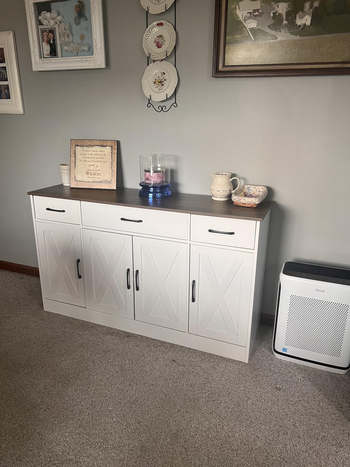 HOSTACK Kitchen Buffet Sideboard Storage Cabinet, Coffee Bar Cabinet, White | 55