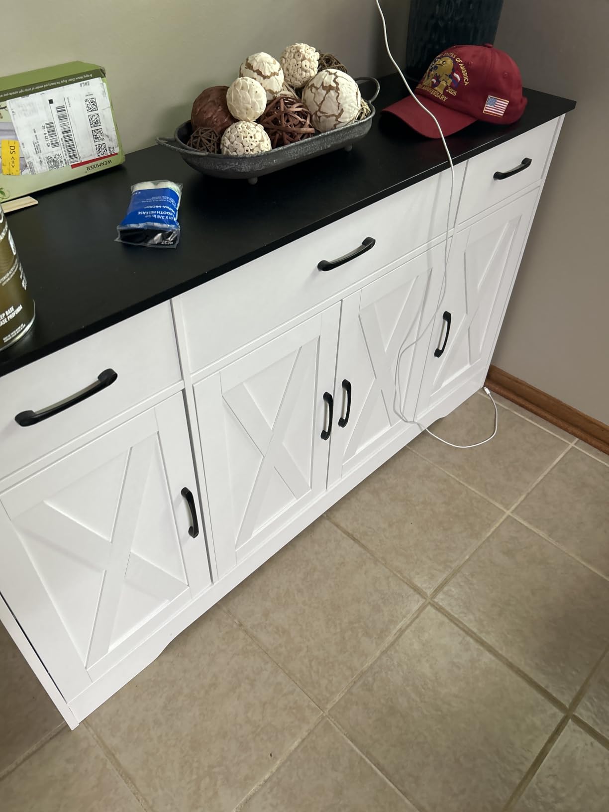 HOSTACK Kitchen Buffet Sideboard Storage Cabinet, Coffee Bar Cabinet, White | 55