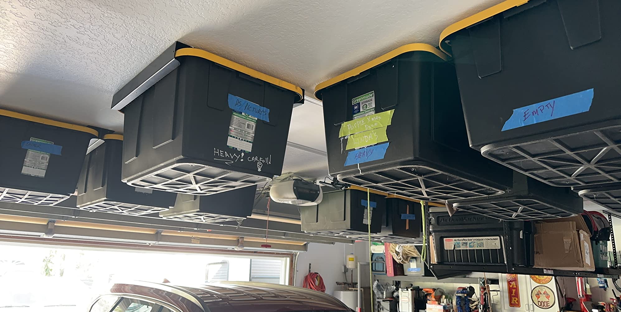 Koova Dual Rail Heavy Duty Overhead Garage Storage System - Stacking Overhead Storage Rails, Made in USA, Easy Installation, Hardware Included, Tote Bin Storage Solution customer photo 2