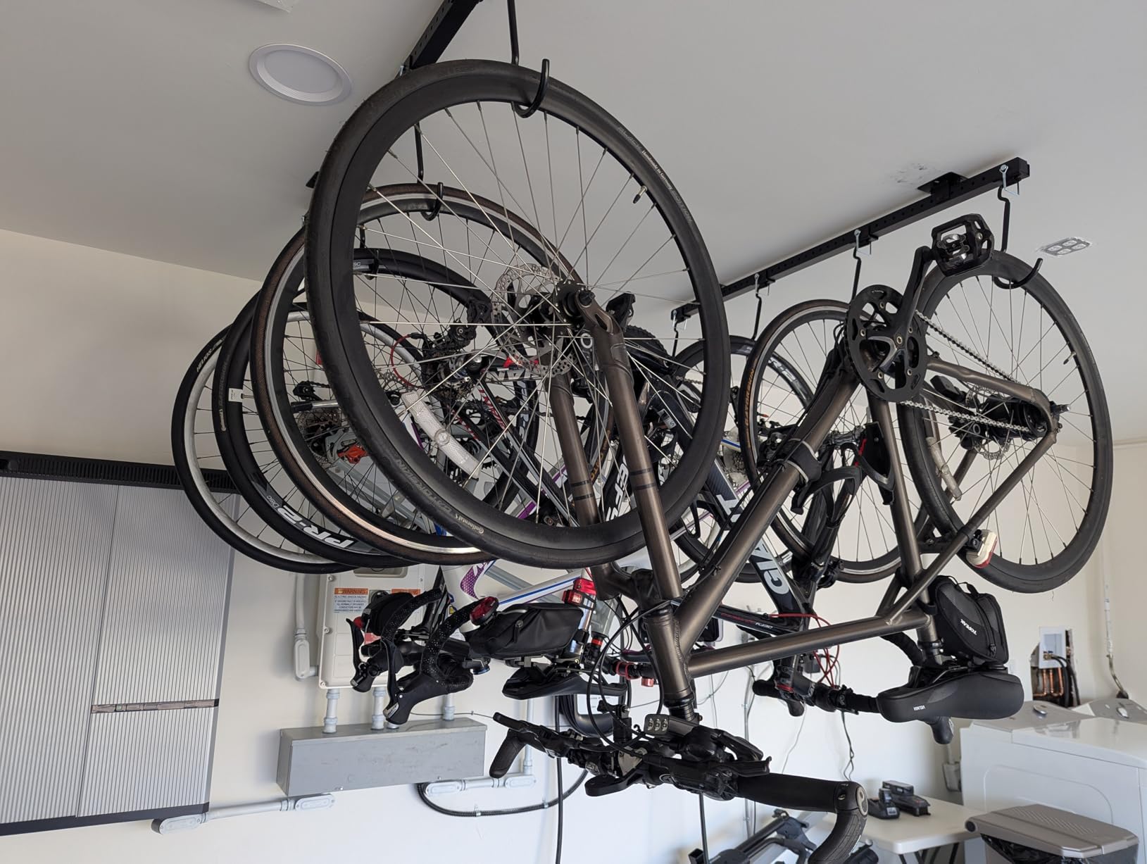 Teal Triangle Adjustable Ceiling Mounted Bike Rack for Garage, Hold 8 Bikes | Ceiling Bike Hanger, Hanging Bike Rack for Garage, Rubber Coated Hooks, Holds 8 Bikes customer photo 2