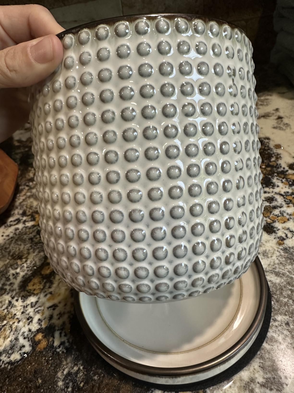 D'vine Dev Beaded Ceramic Pot with Saucer, 4 in, Midnight Blue, Embossed Dot Texture, Smooth Glazed Finish, Drainage Holes customer photo 2