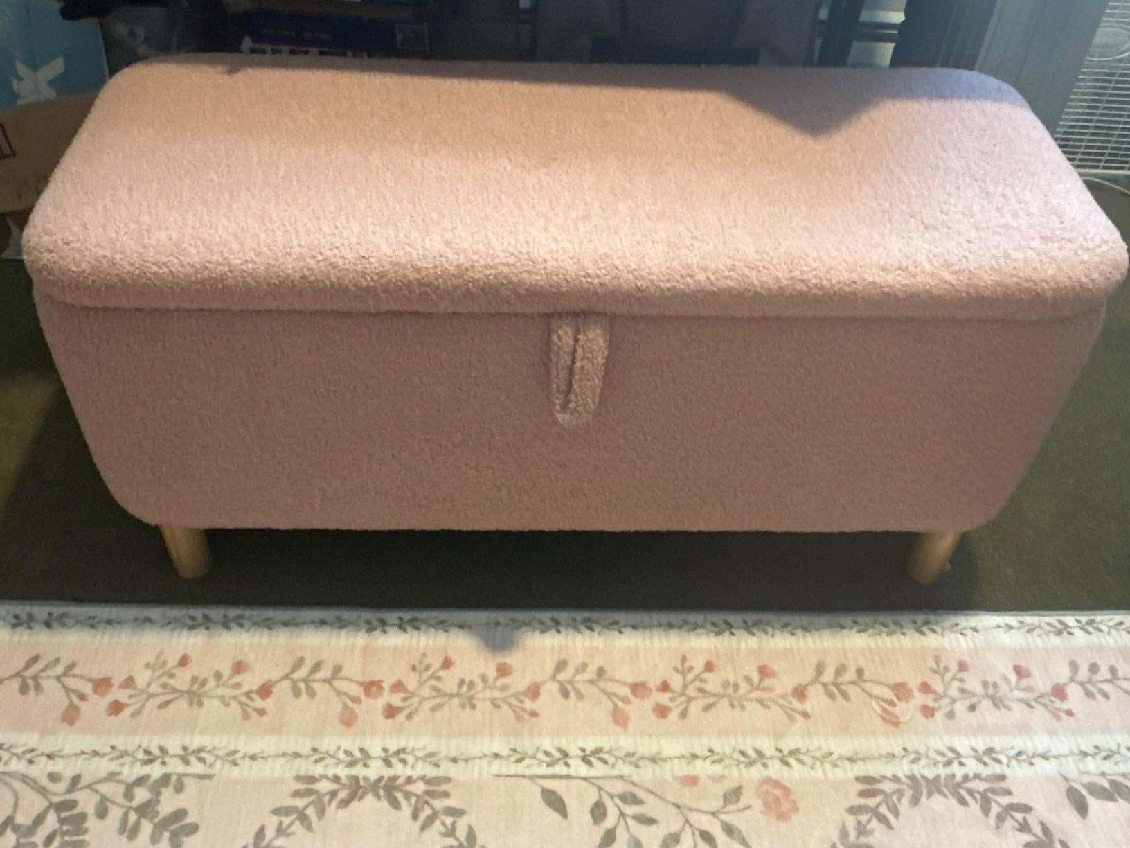 Boucle Storage Ottoman Bench for Bedroom end of Bed, Sherpa Upholstered Shoe Seat Storage Bench for Entryway Bed Foot, Rectangle Cushion Padded Blanket Chest Cute for Living Room, White customer photo 1
