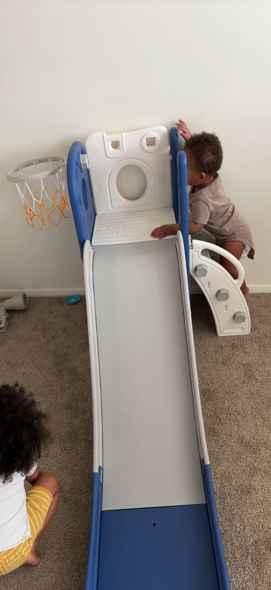 Babytronic 6-in-1 Toddler Slide for Kids 1-3, Baby Indoor Climber Playset | Kids Slide with Basketball Hoop & Telescope, L-Shaped Toddler Outdoor Playground Support 160 lbs Easy Assembly, White & Gray customer photo 1