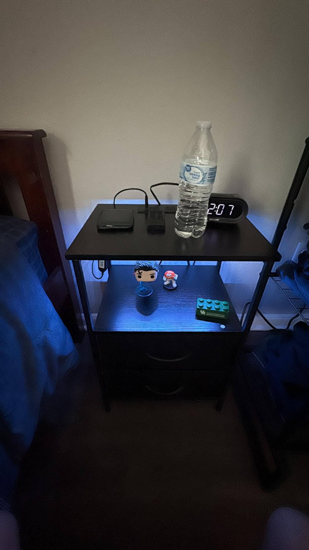 Huuger Night Stand with Charger Station and LED Lights, 2 Drawer Nightstand | Bed Side Table with Open Shelf End Table Fabric Drawers for Bedroom, Black customer photo 2