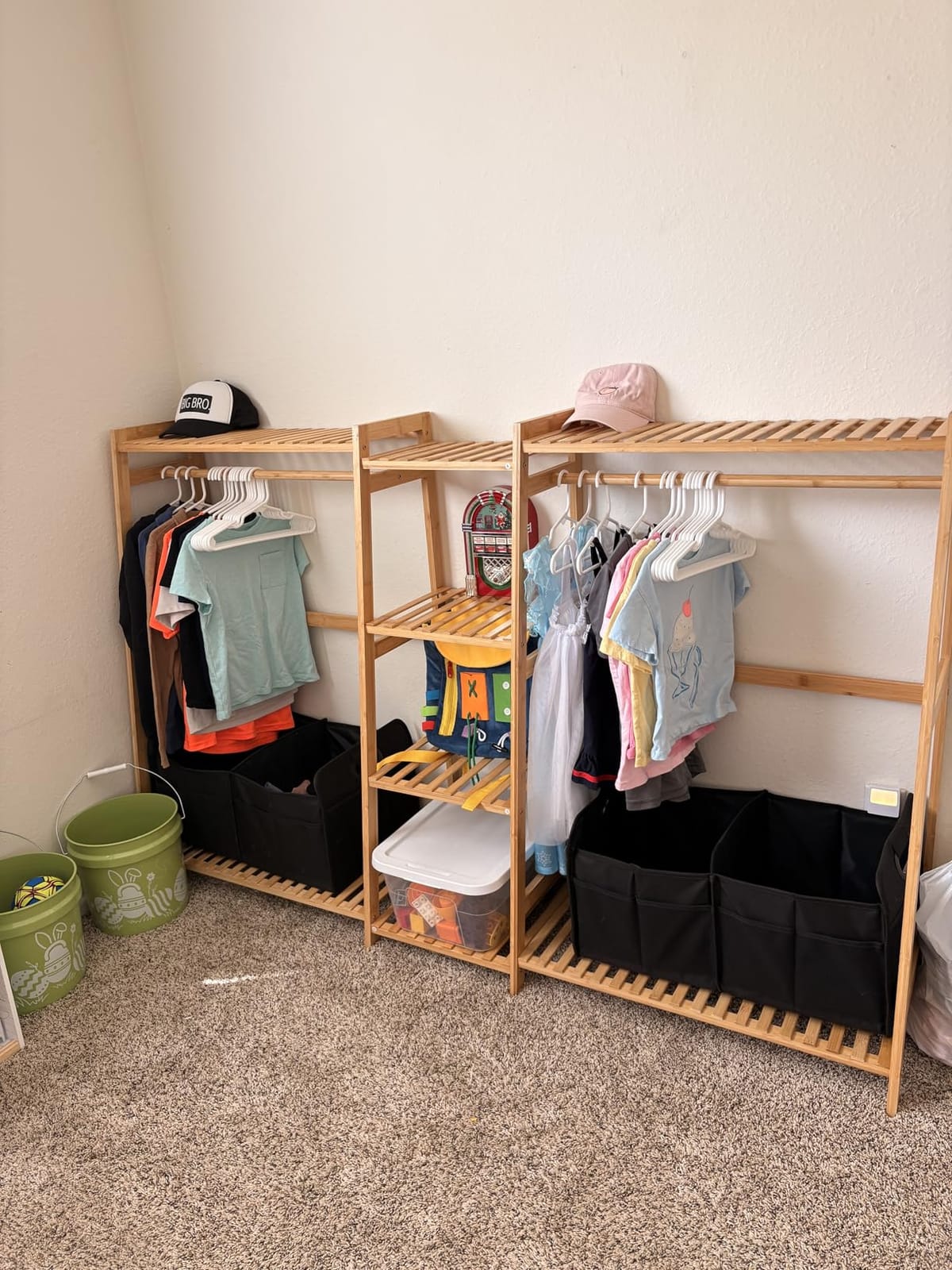 BAMBOOHOMIE Kids Clothing Rack with Shelves, Bamboo Clothes Garment Rack for Kids Child Baby, Kids Dress Up Storage Rack with Top Shelf, Toddlers Wardrobe Closet for Nursery (Medium Size) customer photo 2