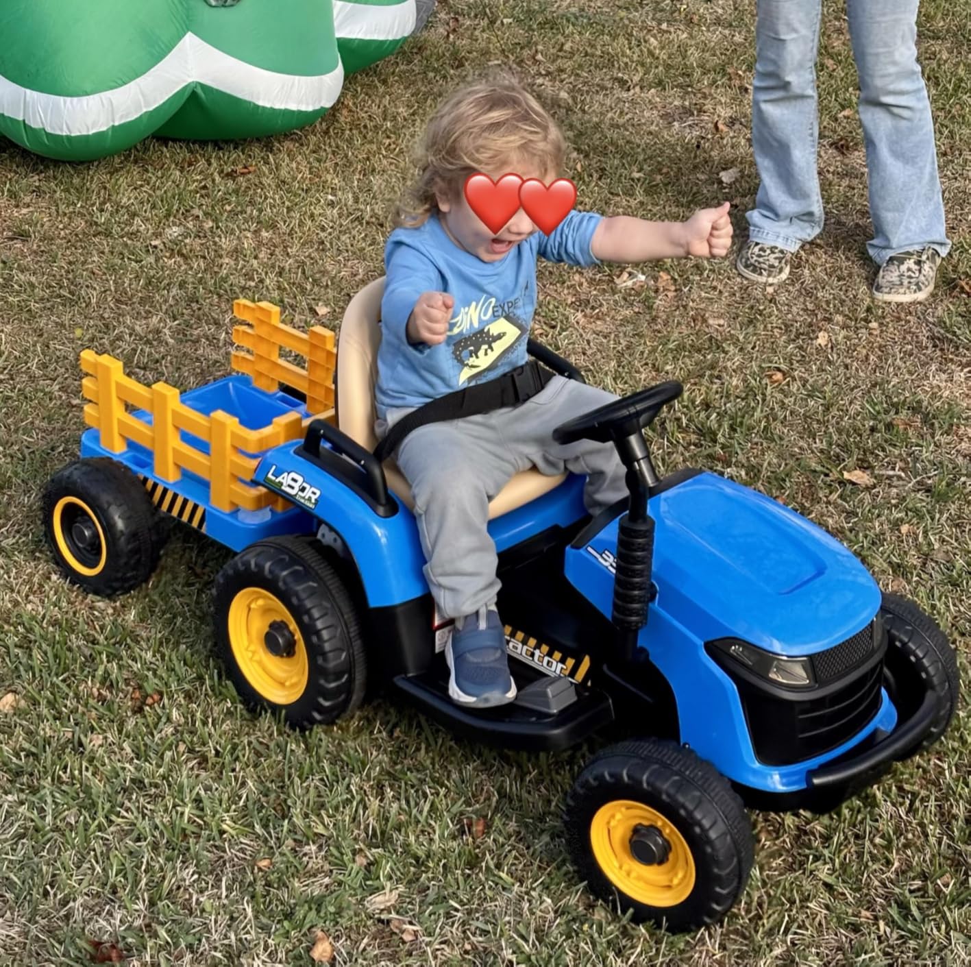 ARBELI 12V 7AH Kids Ride On Tractor w/Trailer & Remote Control, Green | dual 45w motors, shifter, 66lbs weight capacity, bluetooth music, birthday gift customer photo 2