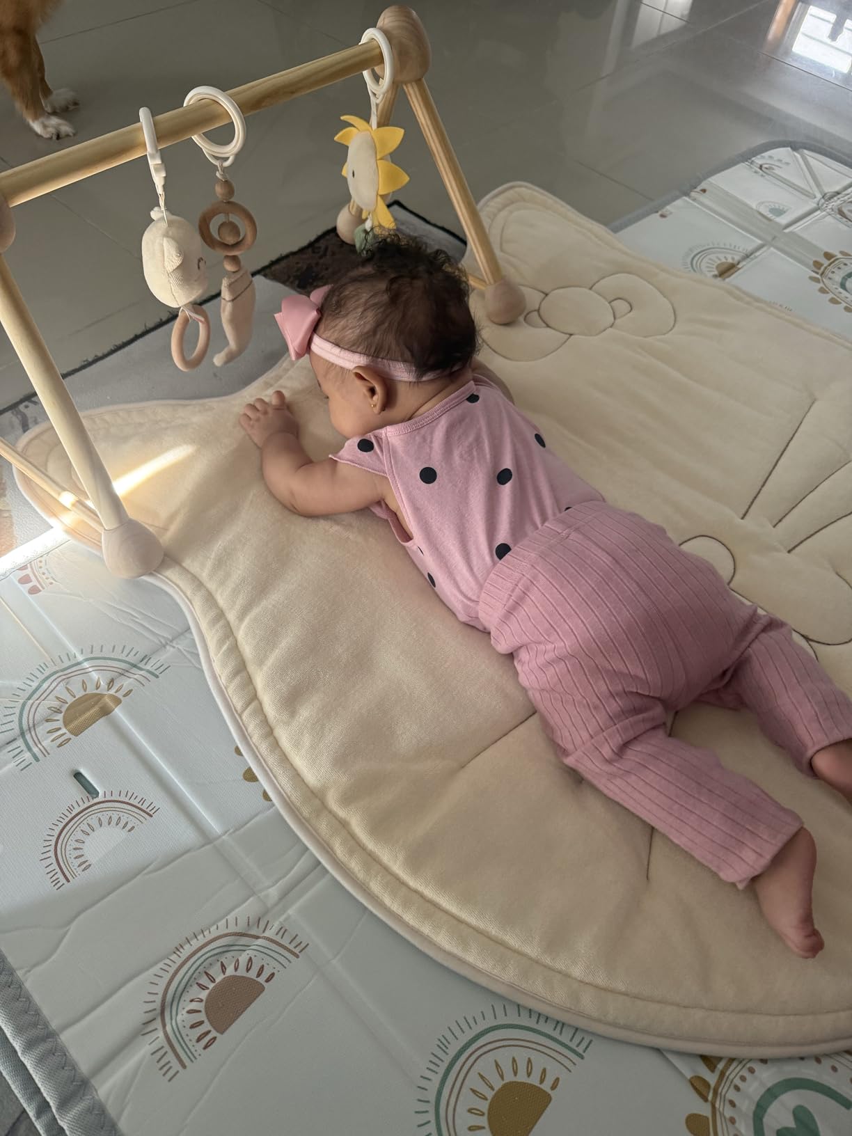 4-in-1 Wooden Baby Play Gym & Activity Mat, Soft Cotton Tummy Time Mat customer photo 1