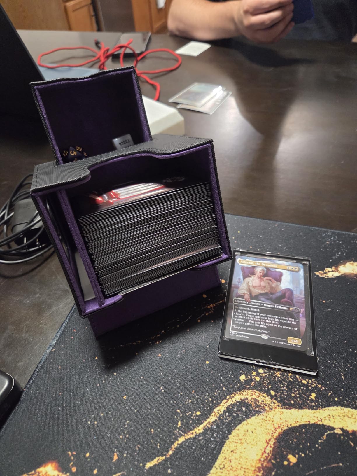 Mage Tech Card Deck Box for MTG Commander - Patented Design, Commander Display, Fits 100 Double-Sleeved Cards, 35pt Card Brick & Dice Tray - Black/Purple customer photo 1