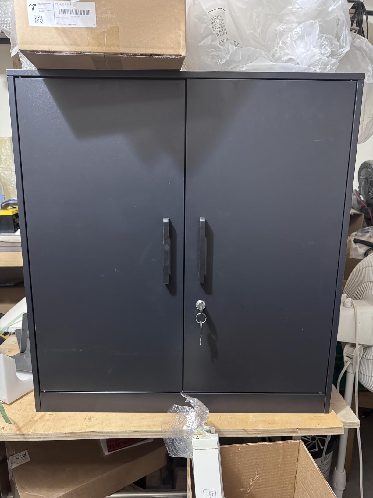 IRONFFICE Metal Wall Cabinet, Garage Cabinet with Handle, Lockable Storage Cabinets Wall Mounted with 2 Doors, Locking Cabinet with Shelves for Basement, Office, Living Home, Black customer photo 1