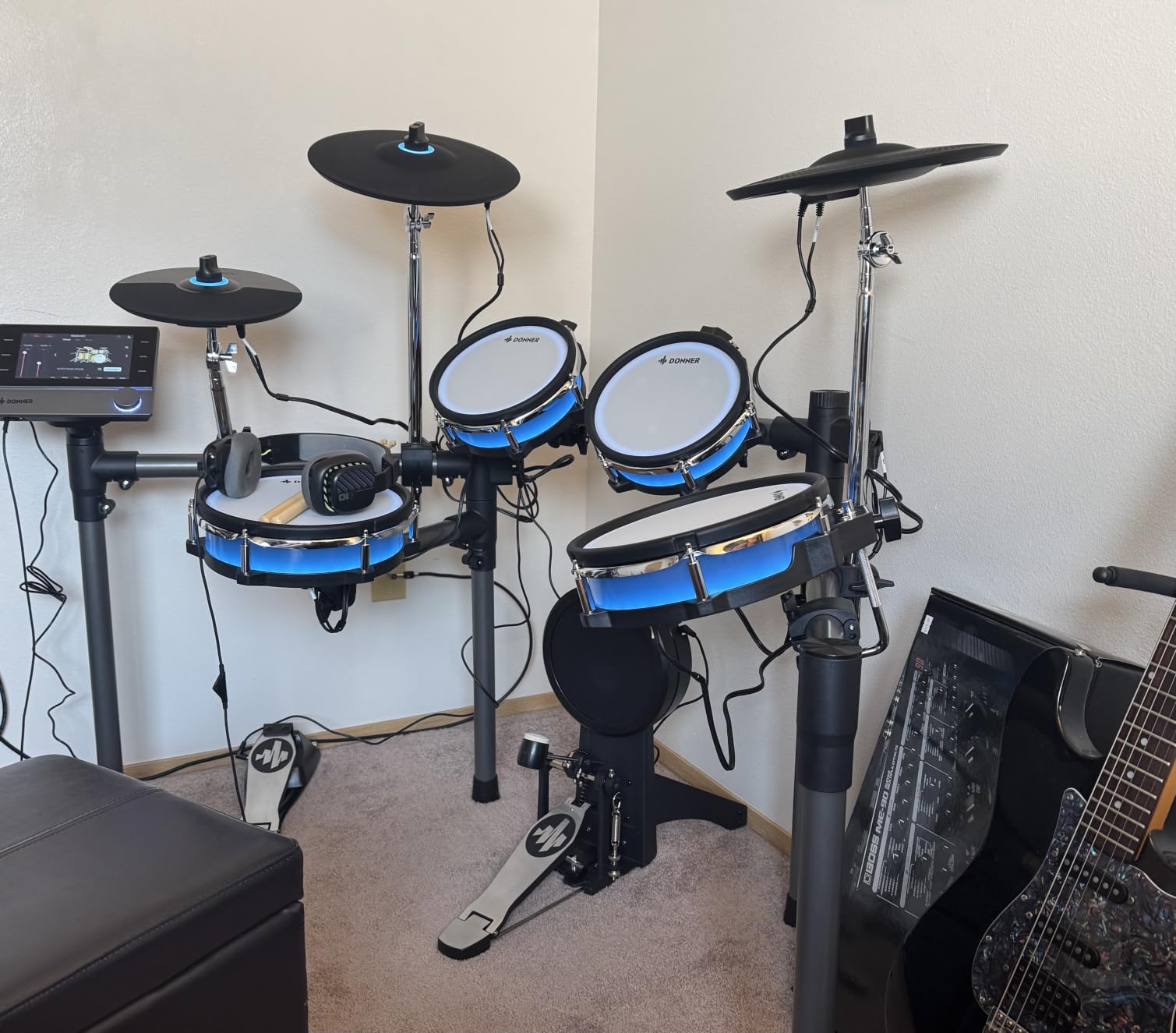 Donner Electric Drum Set with Lights and Touchscreen, Advanced Electronic Drum Kit with 1126 Sounds, Customize Drum Pad Colors, Internal Rack Wiring, Gaming APP - BackBeat customer photo 1
