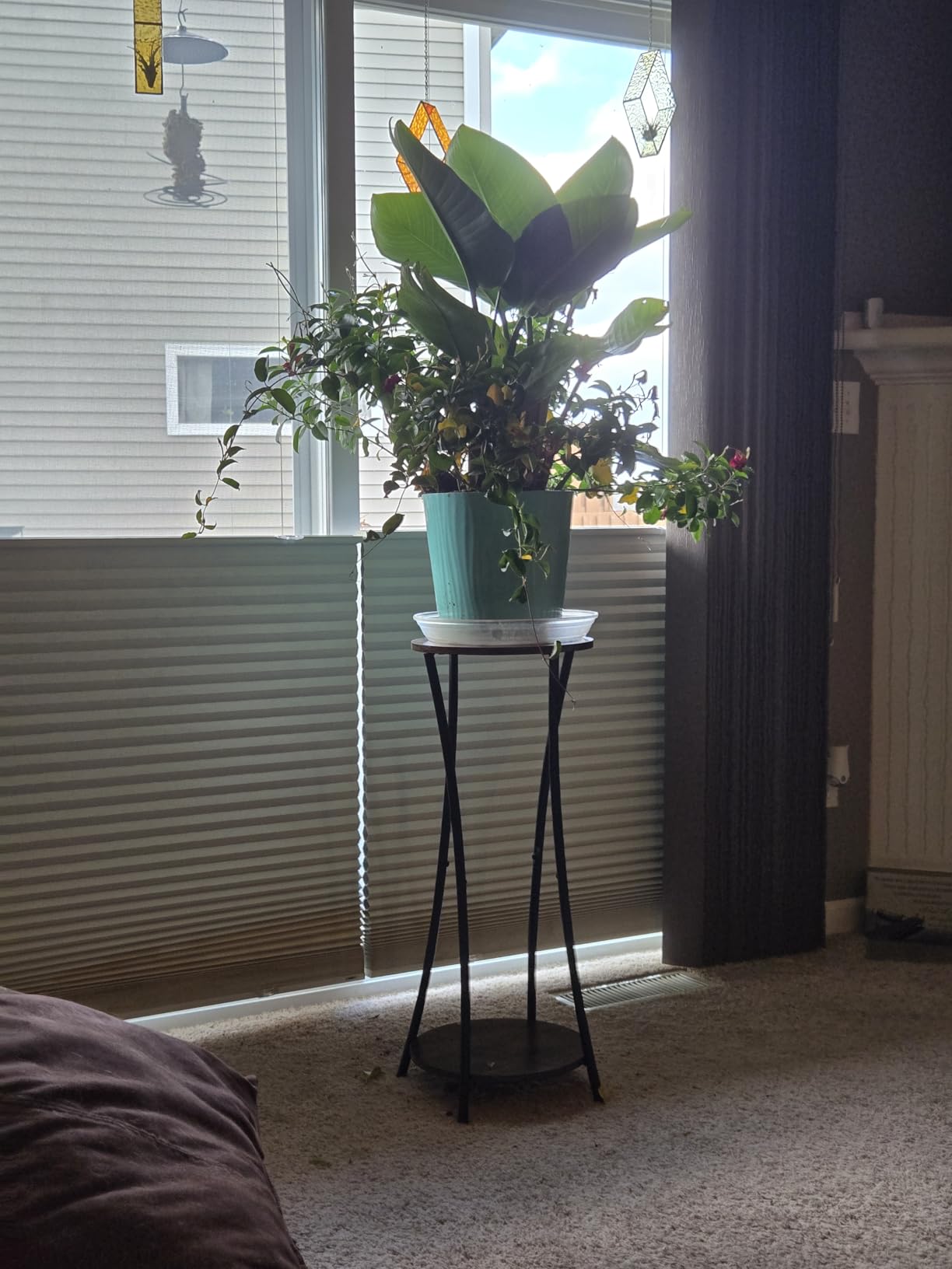 YINMIT Plant Stand Indoor, 2 Tier Round Potted Holder Rack, Flower Pot Stand Shelf, Round Supports Rack, Corner Plant Shelf for Balcony Garden Patio Living Room, Brown customer photo 1