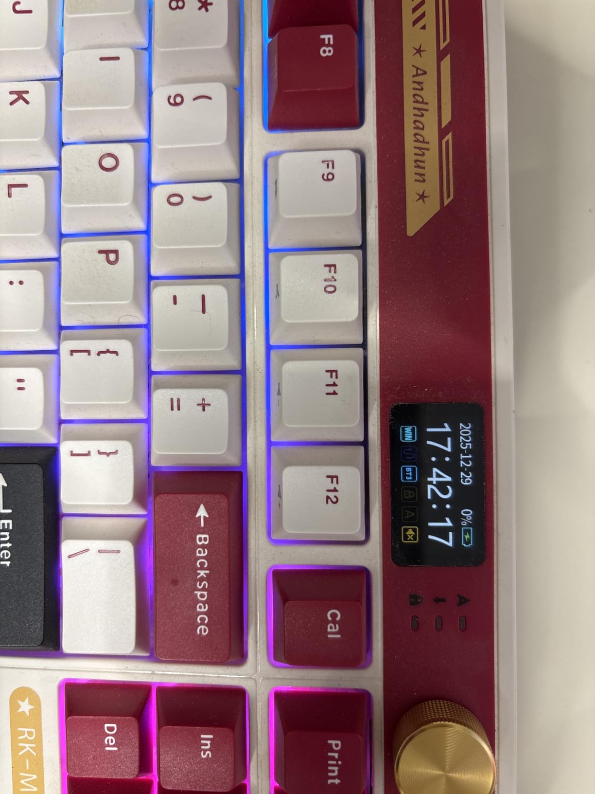 RK ROYAL KLUDGE M87 Wireless Gaming Keyboard with Screen and Dual Knob, 75% Percent 2.4Ghz/Bluetooth/USB-C Mechanical Keyboard with Gasket Structure, RGB Backlit Hot Swappable Cream Switch, Red customer photo 1