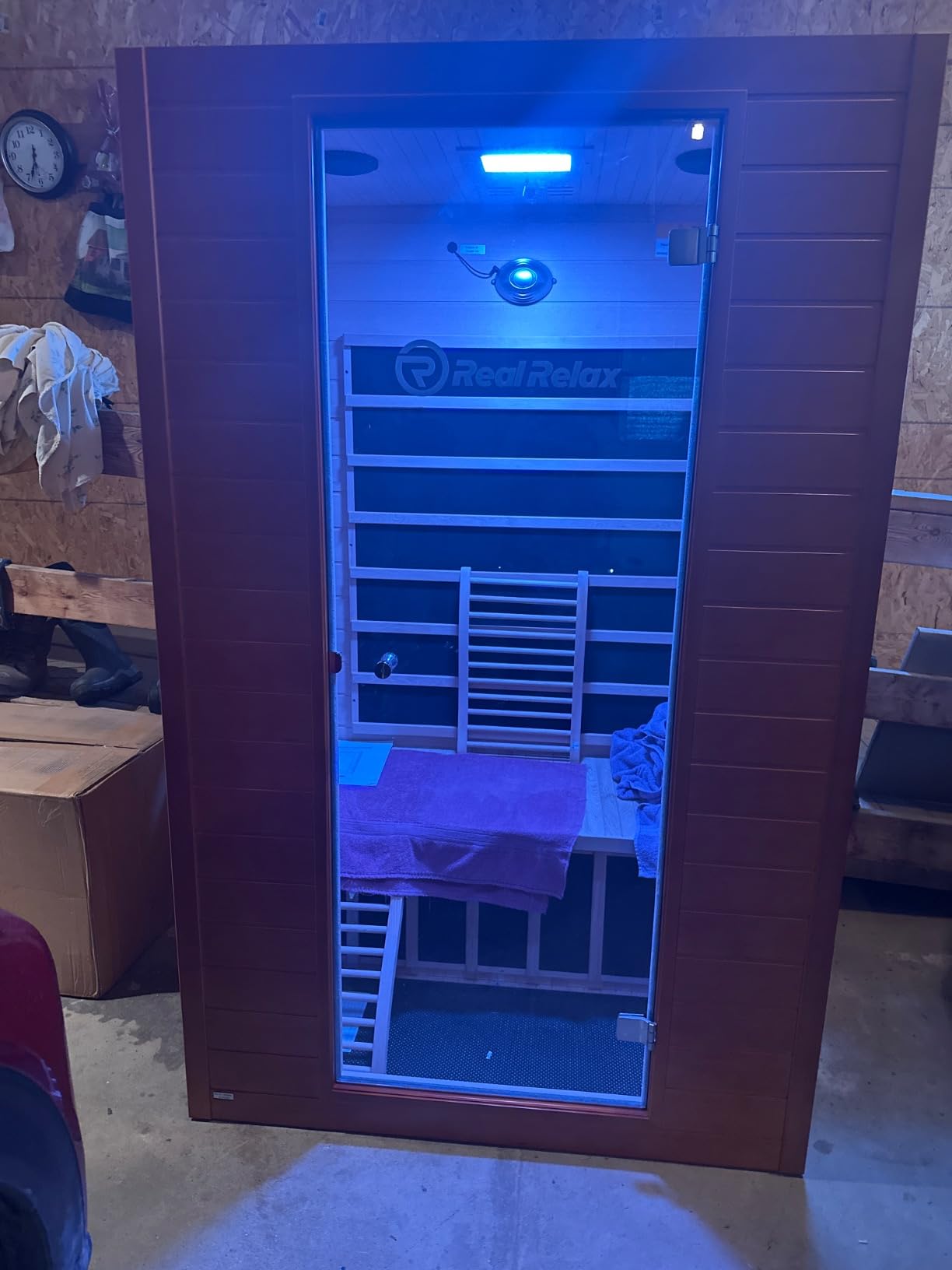 Real Relax Sauna 1 Person Low EMF FAR Infrared Sauna with Red Light Therapy | 9-Color Chromotherapy, Bluetooth, 1400W, Dry Heat, Canadian Hemlock, for Home, Indoor, Gym, 35.4