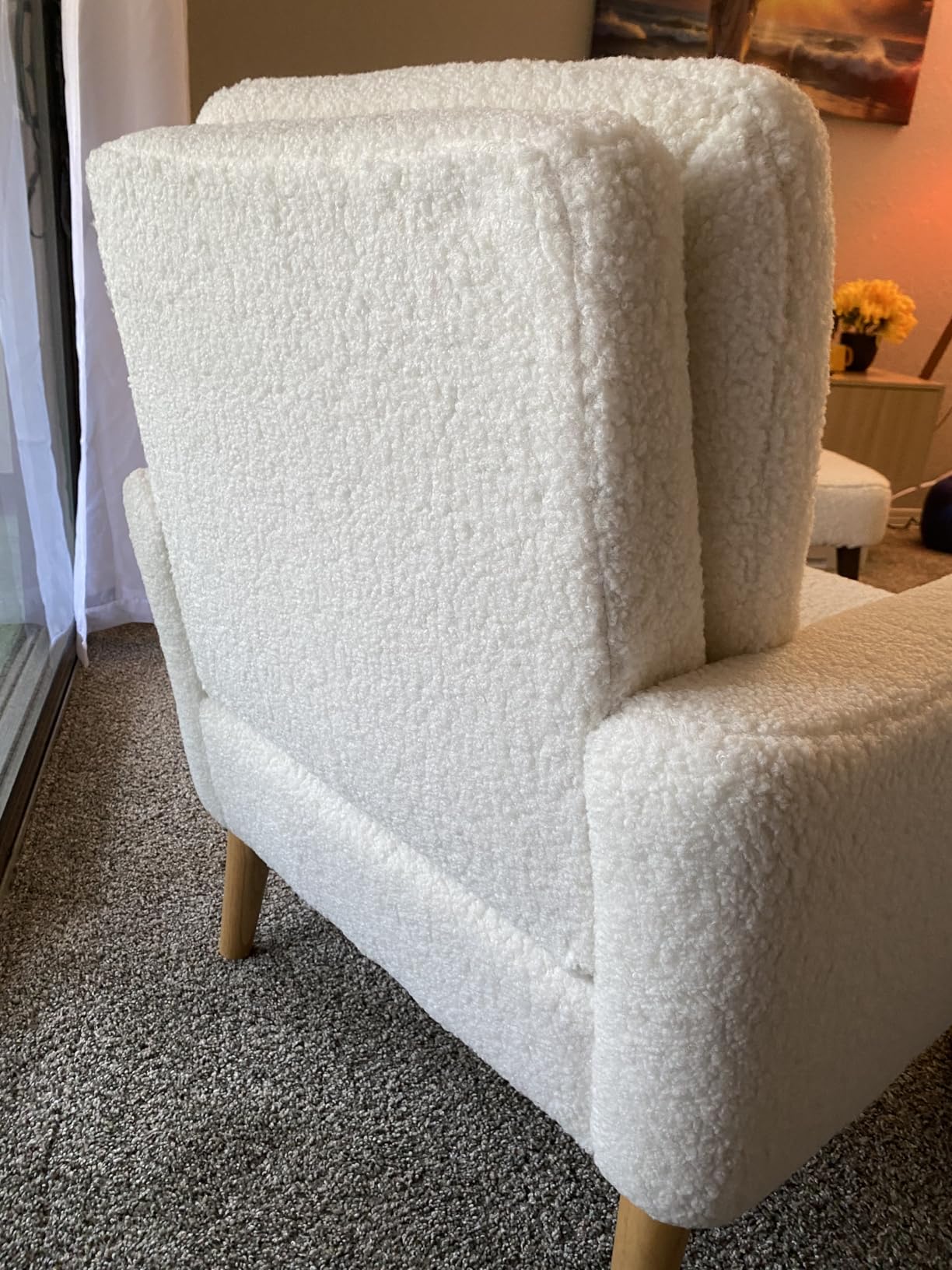 Sherpa Accent Chair Set of 2 for Living Room, Small Space Reading Chairs for Bedroom and Apartment, Comfy Teddy Upholstered Armchair with Wood Legs, White Boucle Leisure Chair customer photo 1