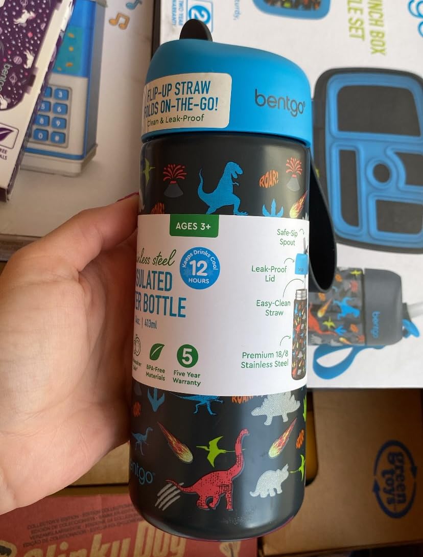 Bentgo Kids Stainless Steel Water Bottle, Leak-Proof, 14 oz, Bite & Sip | Vacuum Insulated, 18/8 Stainless Steel, 12-Hour Cold, Dishwasher Safe, BPA-Free (Rainbows & Butterflies) customer photo 2