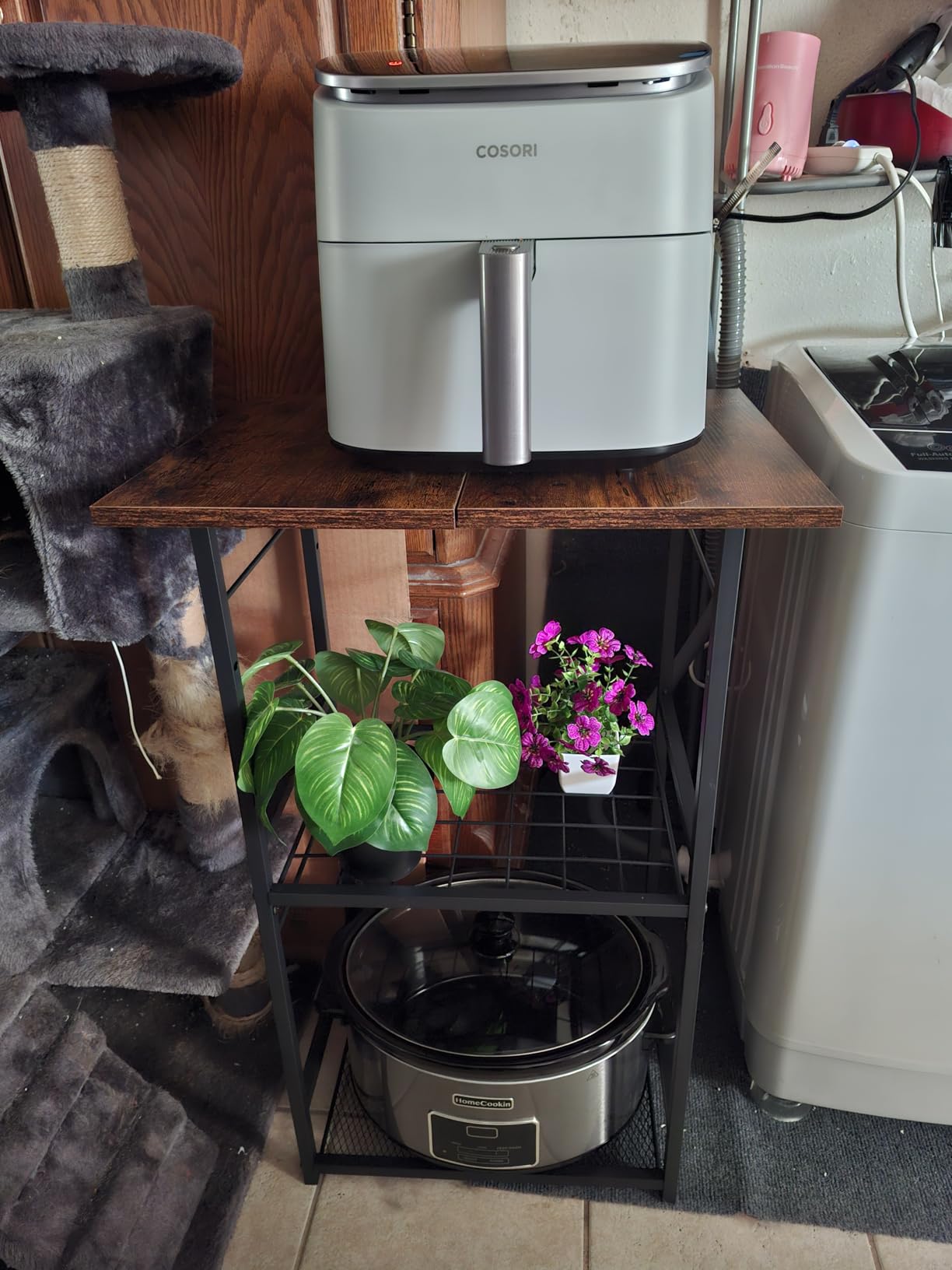 ThreeHio Rolling Kitchen Microwave Cart, 3 Tier Microwave Table Stand with Adjustable Shelf, Kitchen Storage Rack on Wheels, Coffee Station Cart Rack Shelf Organizer for Living Room Office, Balcony customer photo 1