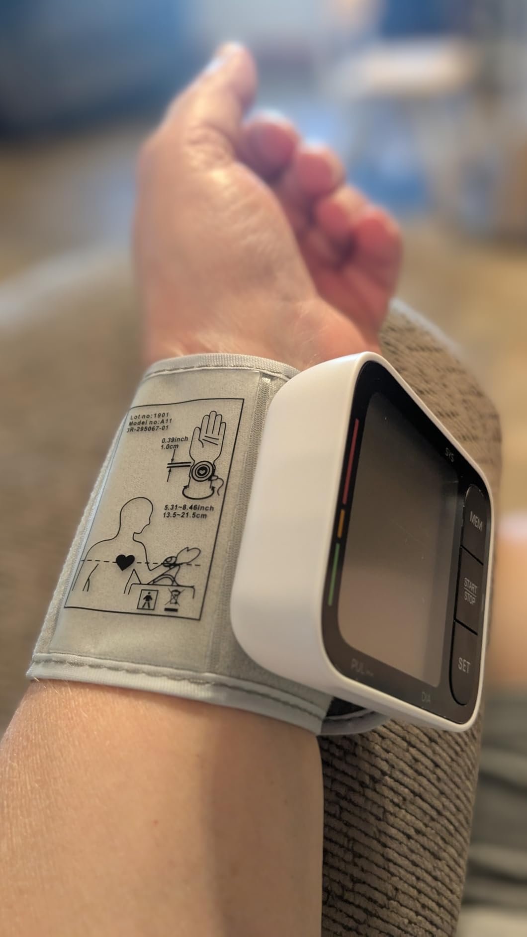 KIKEANG Wrist Blood Pressure Monitor FDA Cleared BP Machine for Home Use | 2x240 Memory, 5.3-8.4 inch Adjustable Wrist Cuff, Voice Broadcast, LCD Display, 2 AAA Batteries, Carrying Case customer photo 1