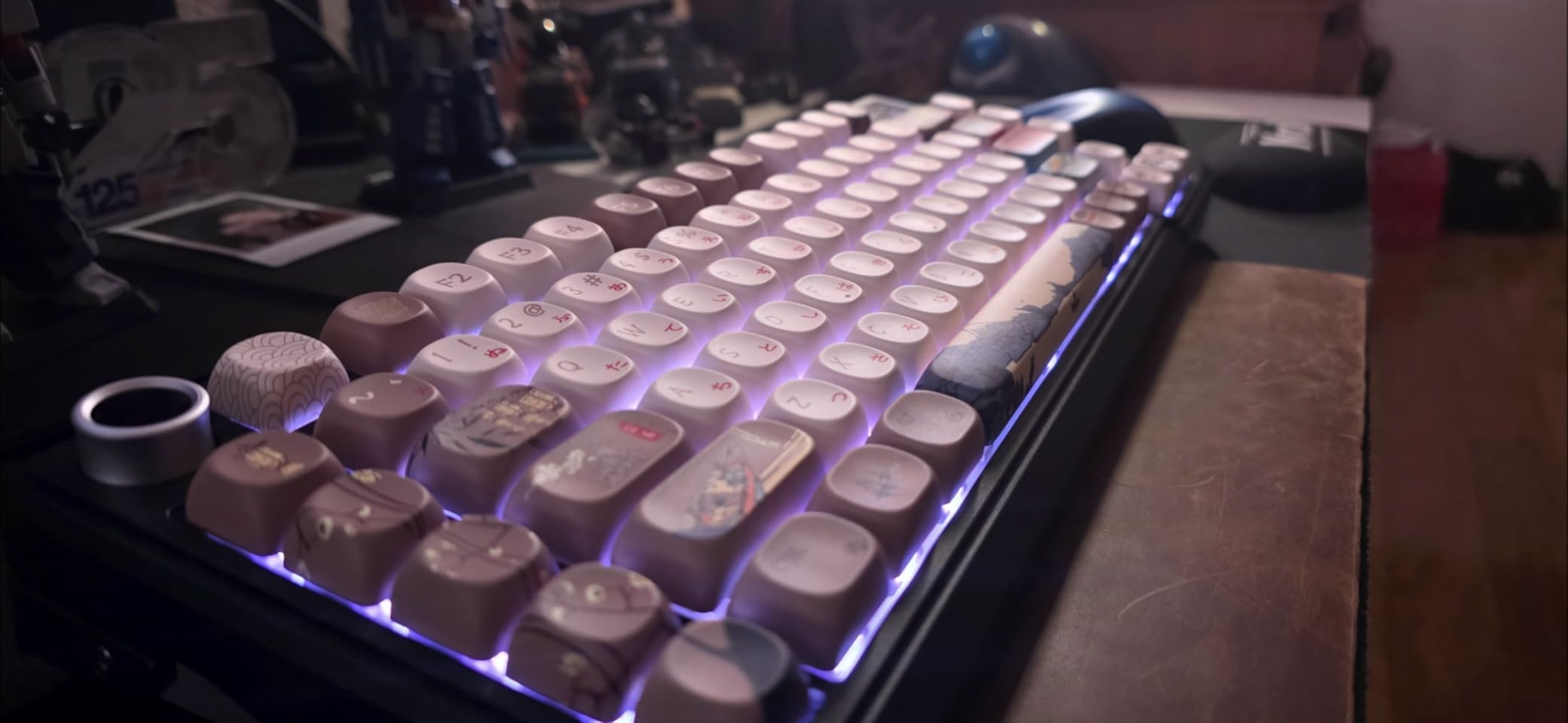 OHY XVX MOA Profile Japanese Fuji Mountain Theme PBT Keycaps Set, 140-Key Coffee & Cream Custom Keycaps for US Layout Mechanical Keyboards (Brown/Beige Design with Key Puller) customer photo 1