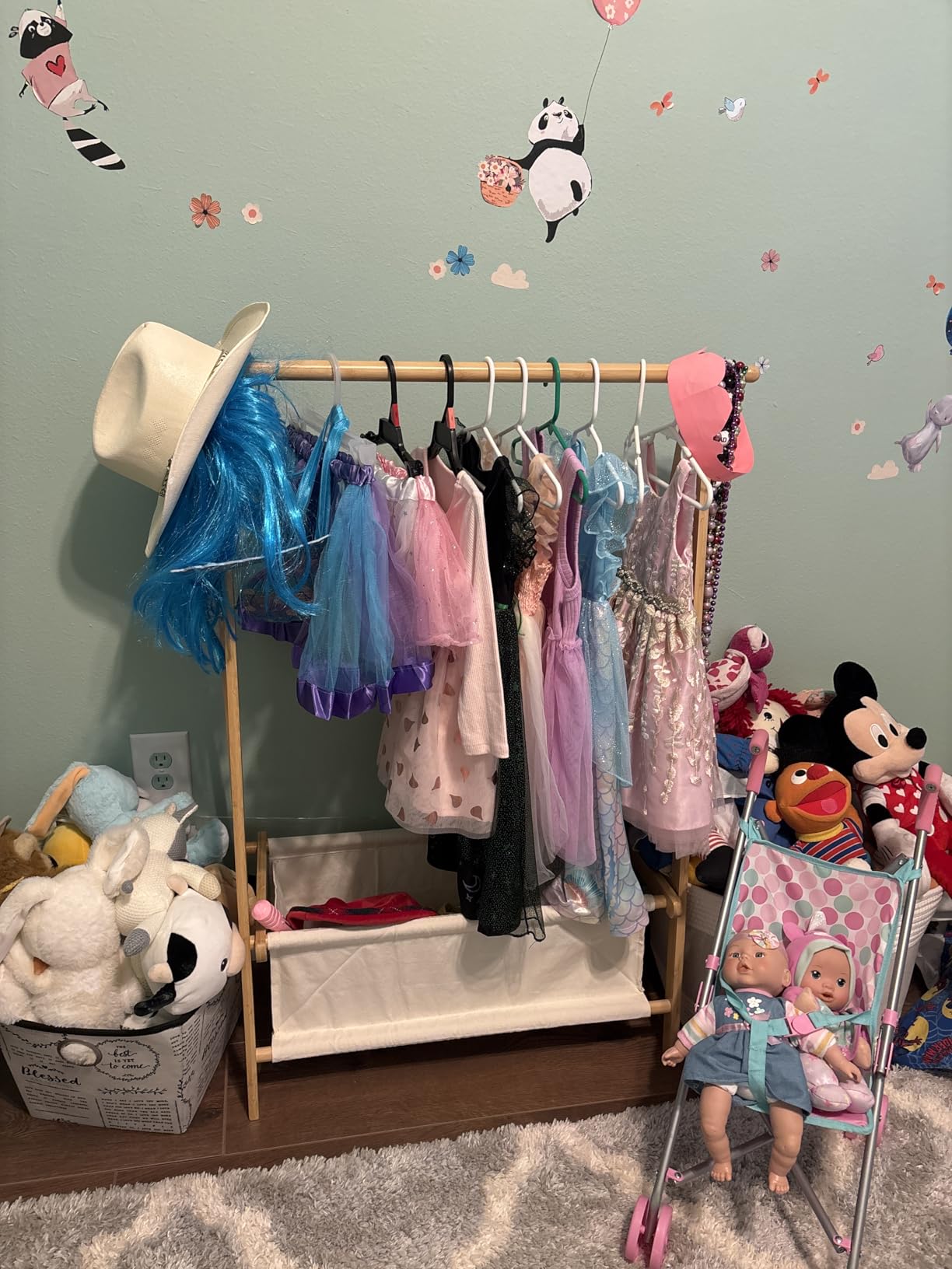 Kids Clothing Rack with Storage, Dress Up Rack, Child ClothesRack, Small Garment, for Costume, Bamboo (Natural Color) customer photo 1