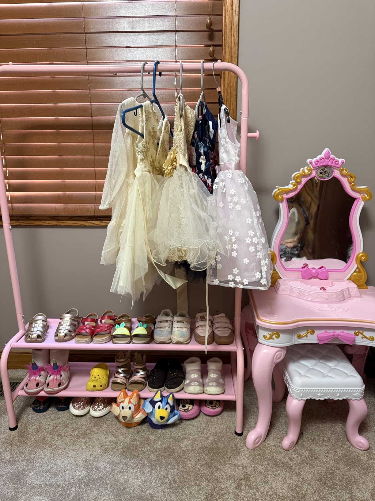 mirolam Kids Clothing Rack - Dress Up Storage - Dress Up Rack for Little Girls - Small Kids Costume Wardrobe with 2 Fabric Shelves - Princess Room Bedroom Decor customer photo 2