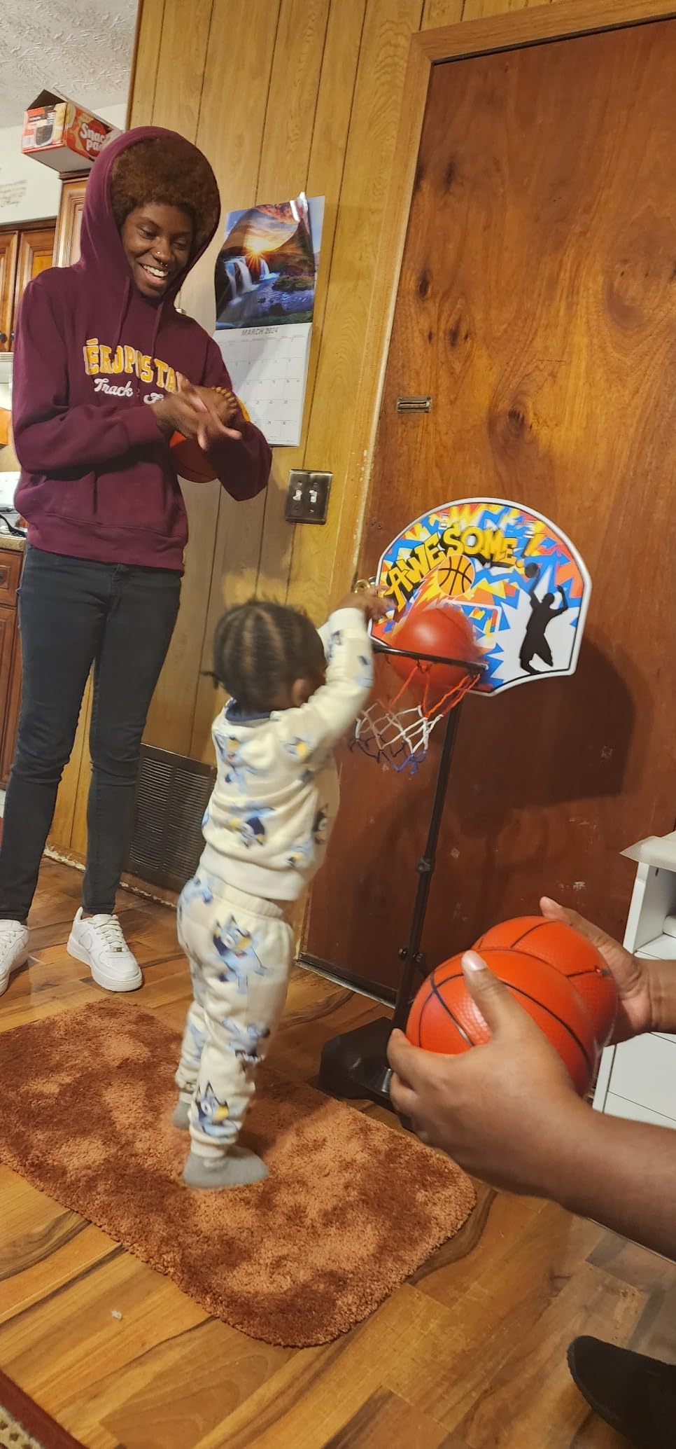 JOYIN Kids Basketball Hoop, Adjustable Height 2.8 ft-6.2 ft Basketball Hoop for Kids Indoor Outdoor Play Portable Basket Ball for Boys Girls Age 3 4 5 6 7 8 Gift customer photo 1