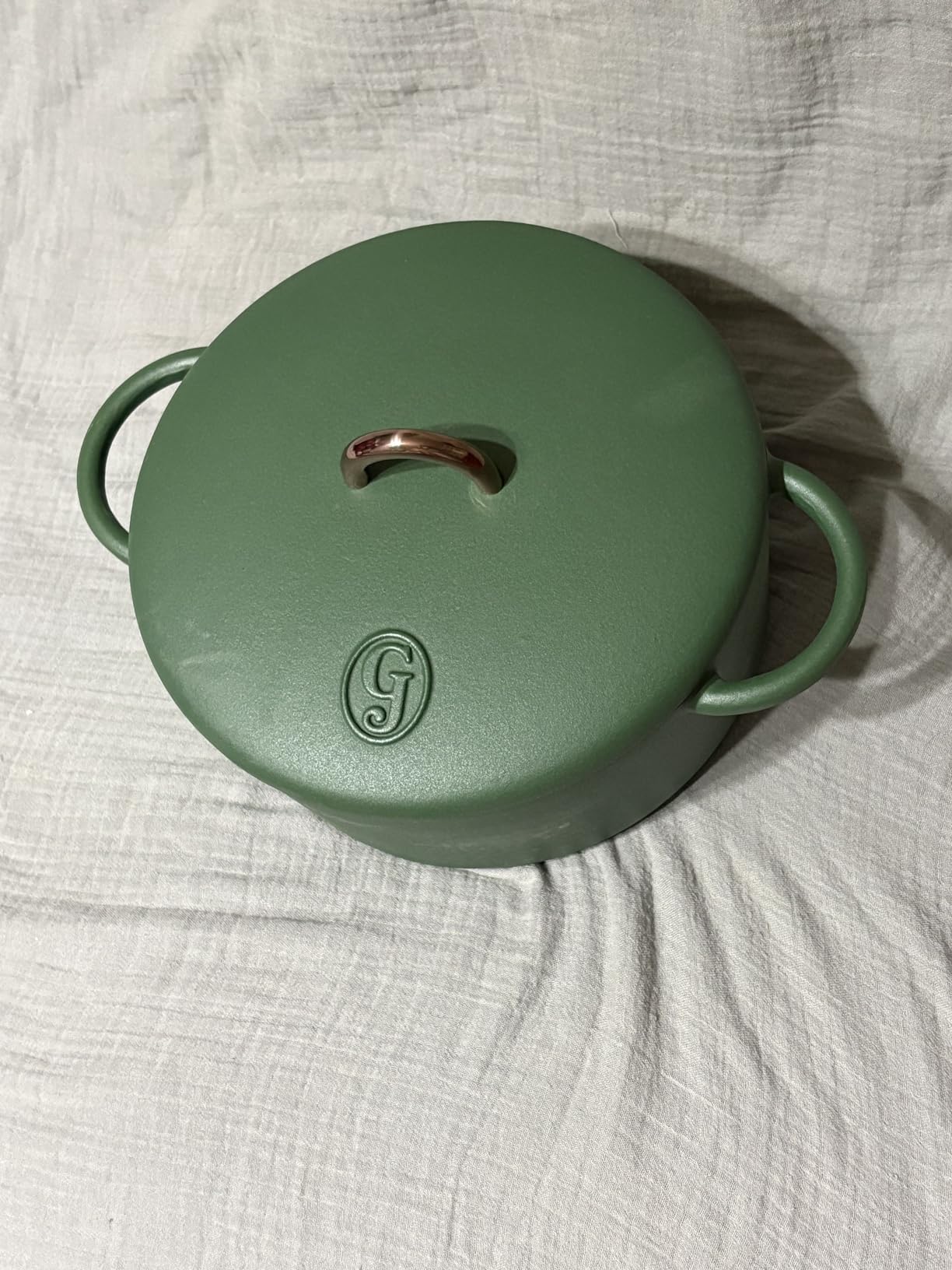 Great Jones 6.75 Quart Enameled Cast Iron Dutch Oven Pot w/Lid (Broccoli) | Large Dutch Oven For Bread Baking, Oval with Dual Handles, All Stovetop Safe up to 500°, Non Stick & Dishwasher Friendly customer photo 1