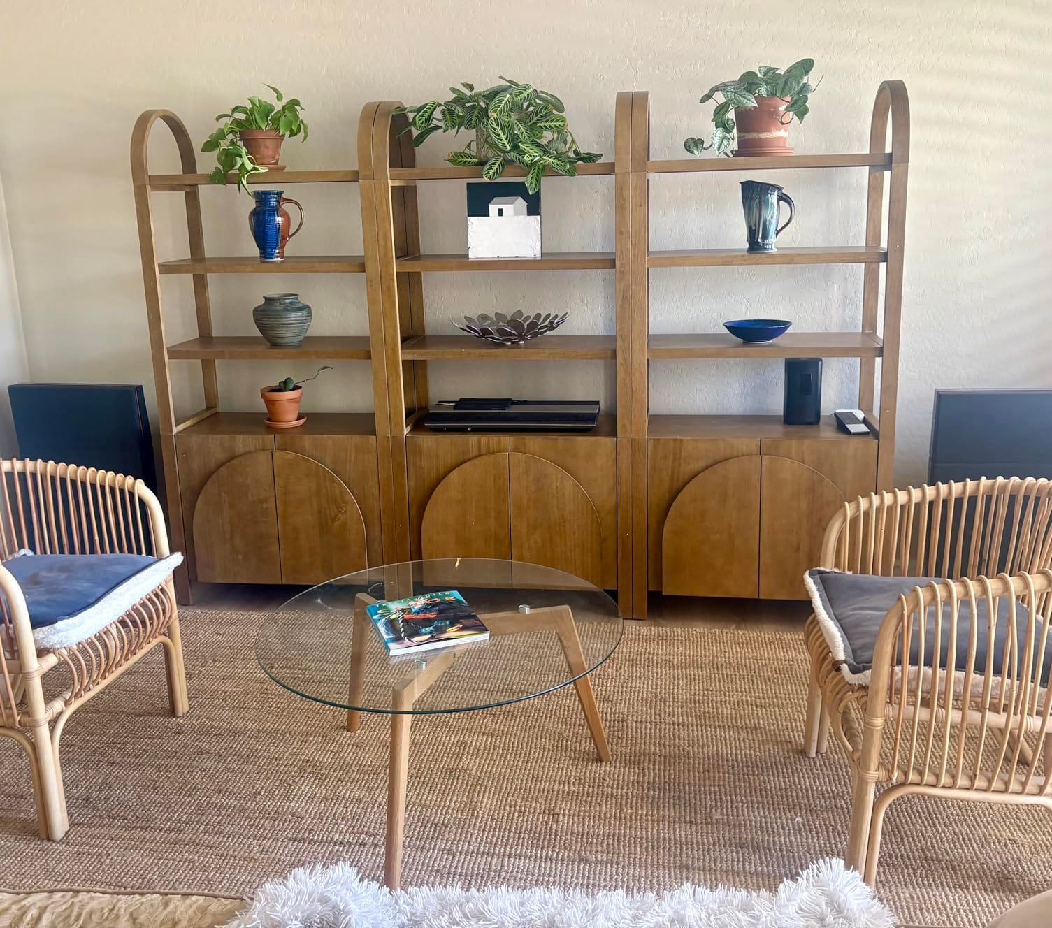 Nathan James Iris 3 Tier Bookshelf, Arched Bookcase Cabinet, Solid Wood Bookcase with Cabinet Base, Boho Bookshelf in Unbrushed Light Brown Finish customer photo 2